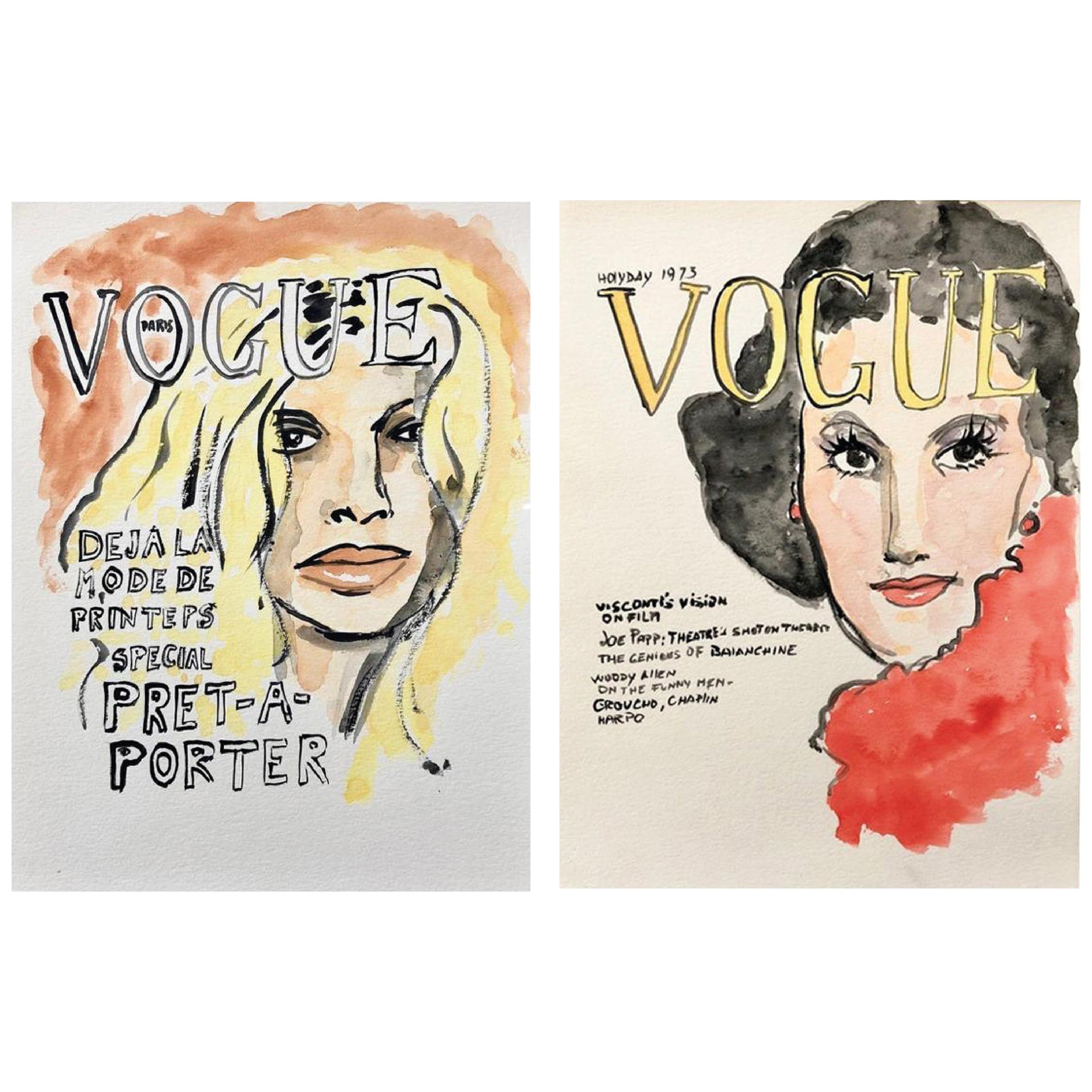 Vogue #1 and Vogue #2, Set of Two Watercolors on Archival Paper