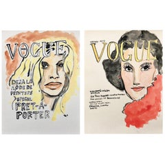 Vogue 1 and Vogue 2, Magazine Fashion Covers. Watercolor Paintings on Paper