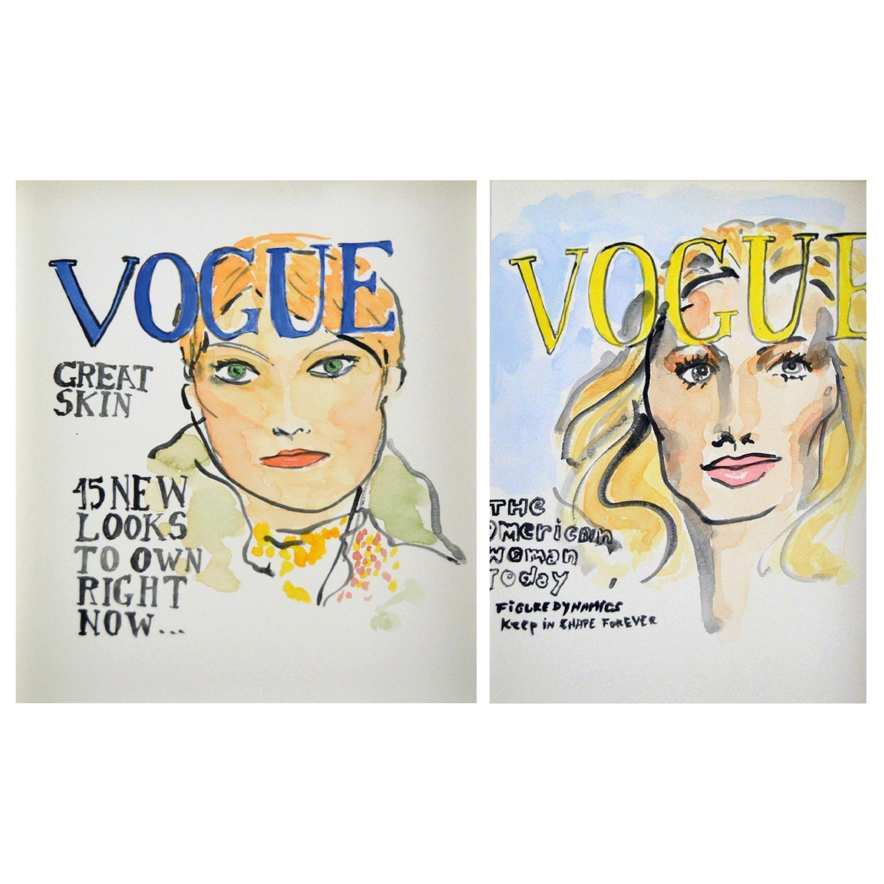 Vogue #4 and Vogue Paris, Set of Two Watercolors on Archival Paper
