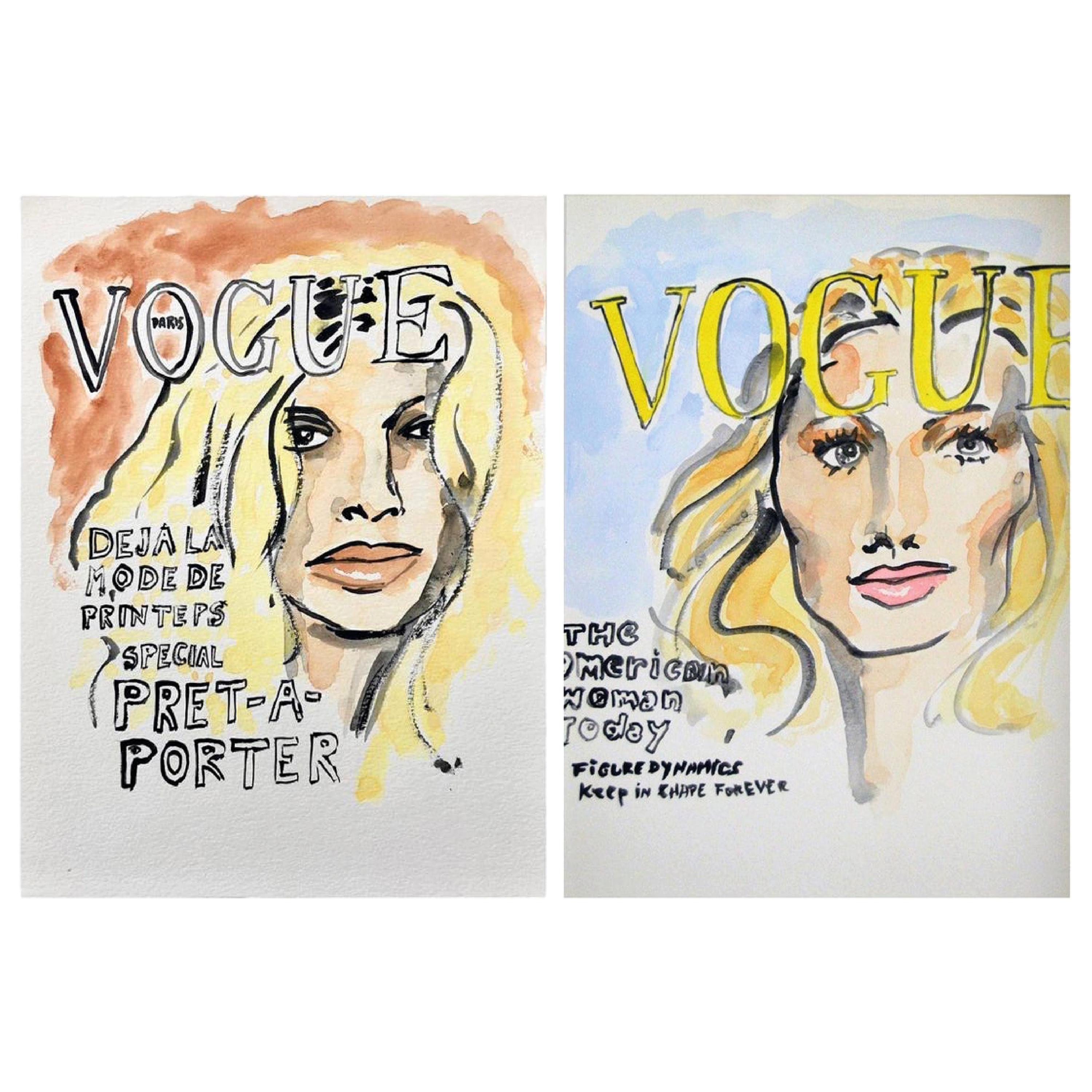 Vogue #1 and Vogue Paris, Set of Two Watercolors on Archival Paper