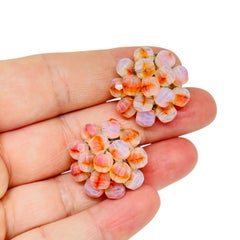 VOGUE signed gold tone glass beaded cluster designer clip on earrings