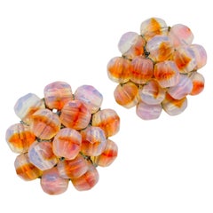 VOGUE signed gold tone glass beaded cluster designer clip on earrings