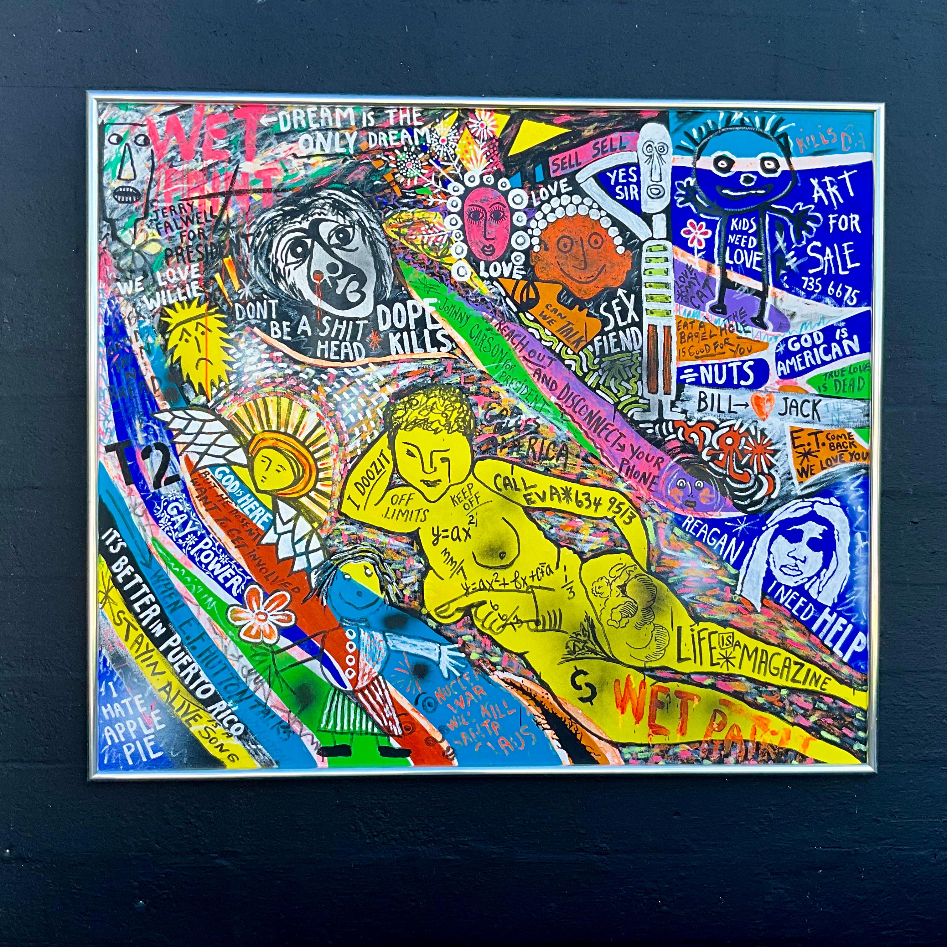 Hand-Painted Voices of a Generation: Solomon's Graffiti Muse Oil on Canvas 1982 For Sale