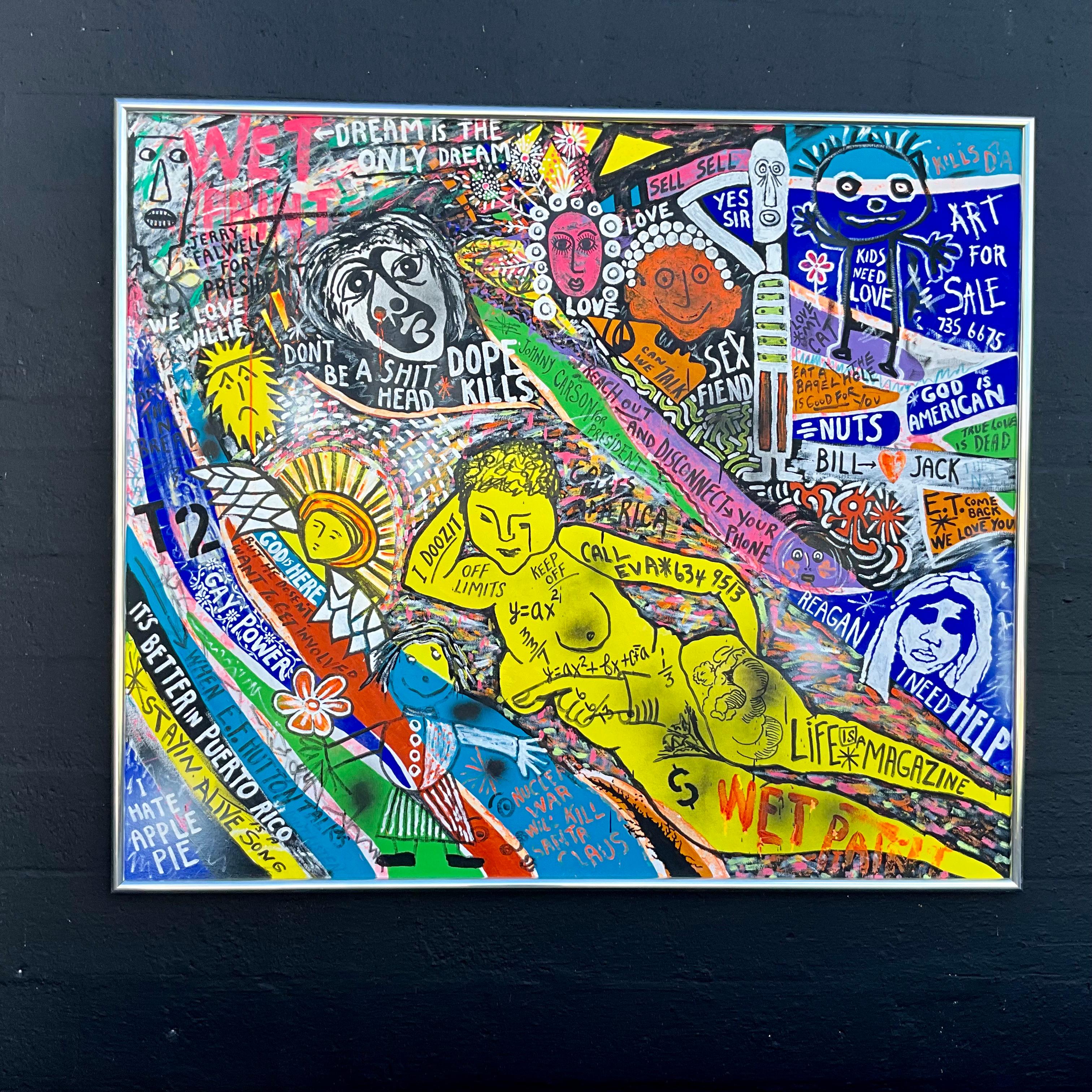 Voices of a Generation: Solomon's Graffiti Muse Oil on Canvas 1982 In Good Condition For Sale In West Palm Beach, US