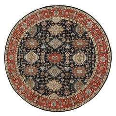 Alfombra Oriental Redonda Anudada a Mano con Diseño Karajeh de Pura Lana Negro Vacío 8'2" x 8'2