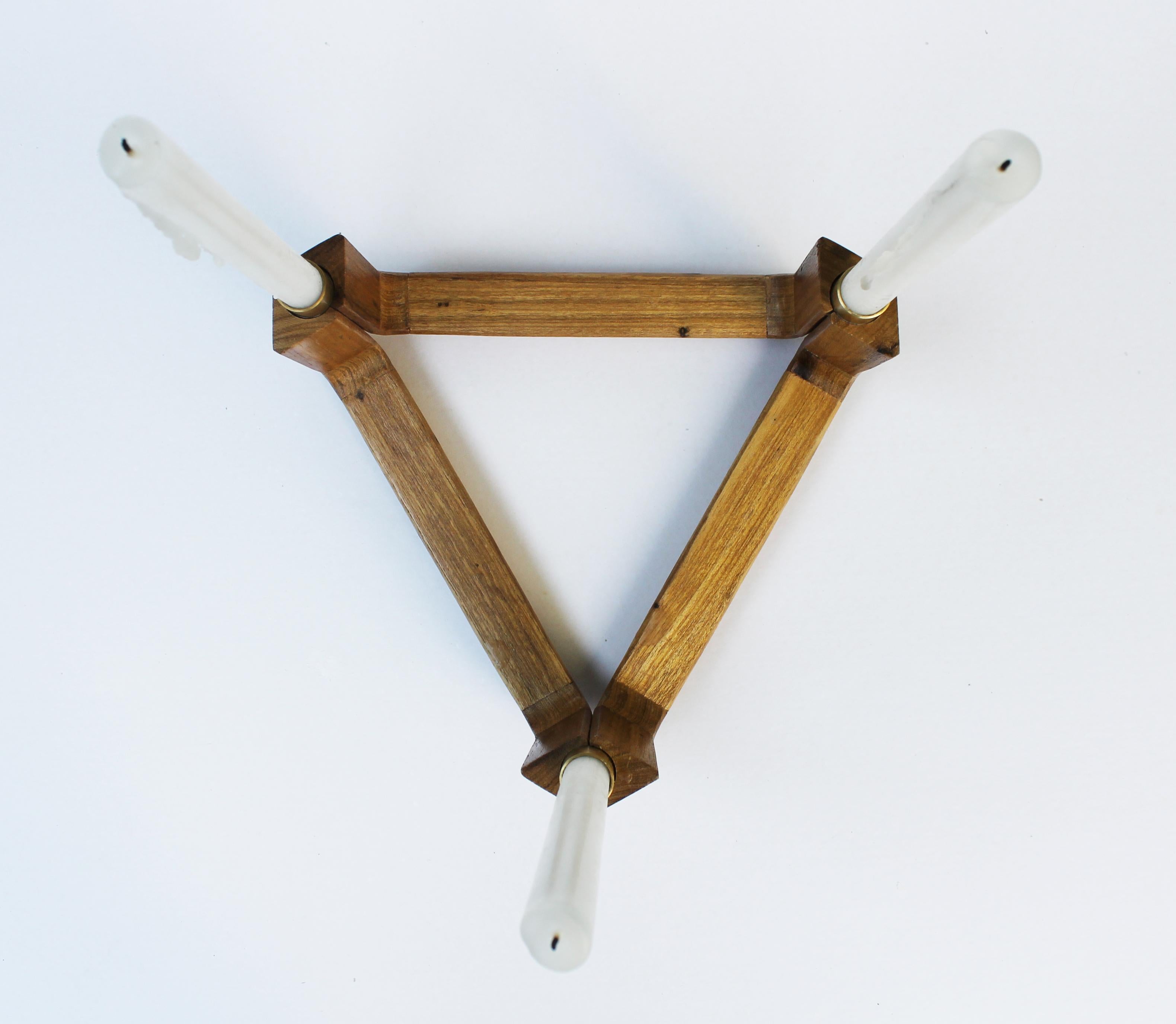 Woodwork Void candelabra - 3 candles (wood and brass candelabra) For Sale