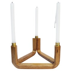 Void candelabra - 3 candles (wood and brass candelabra)