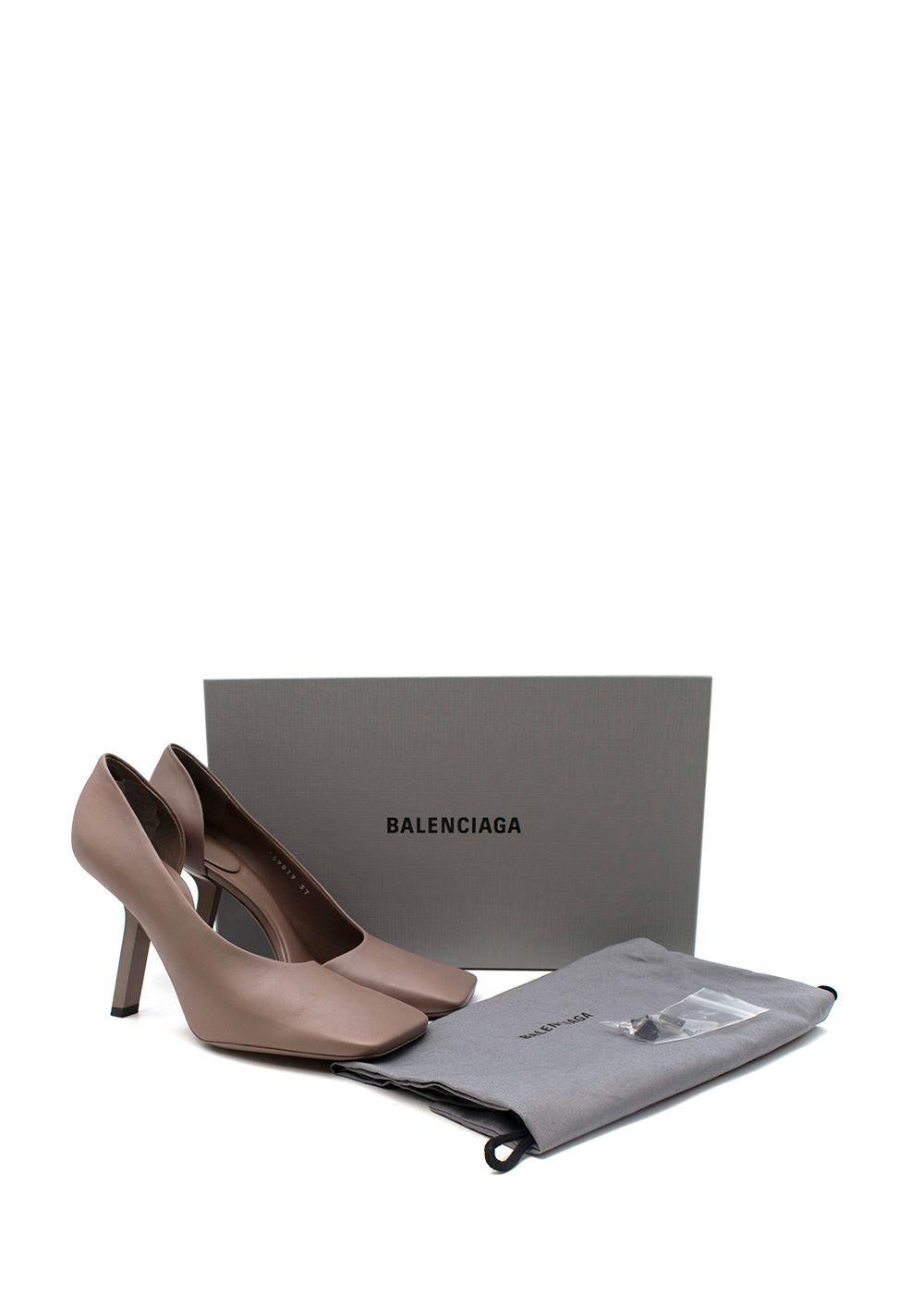 Balenciaga Void Square-toe Leather D'Orsay Nude Pumps

- Smooth neutral leather body 
- Soft leather, very comfortable fit
- Distorted silhouette
- Wide square toe 
- Cushioned insole 
- Slip on 
- Open side 
- Angled square stiletto heel
