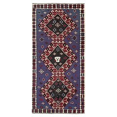 Voilet Blue & Garnet Red Vintage Turkish Kilim • Handmade Flatweave Rug (4×8)
