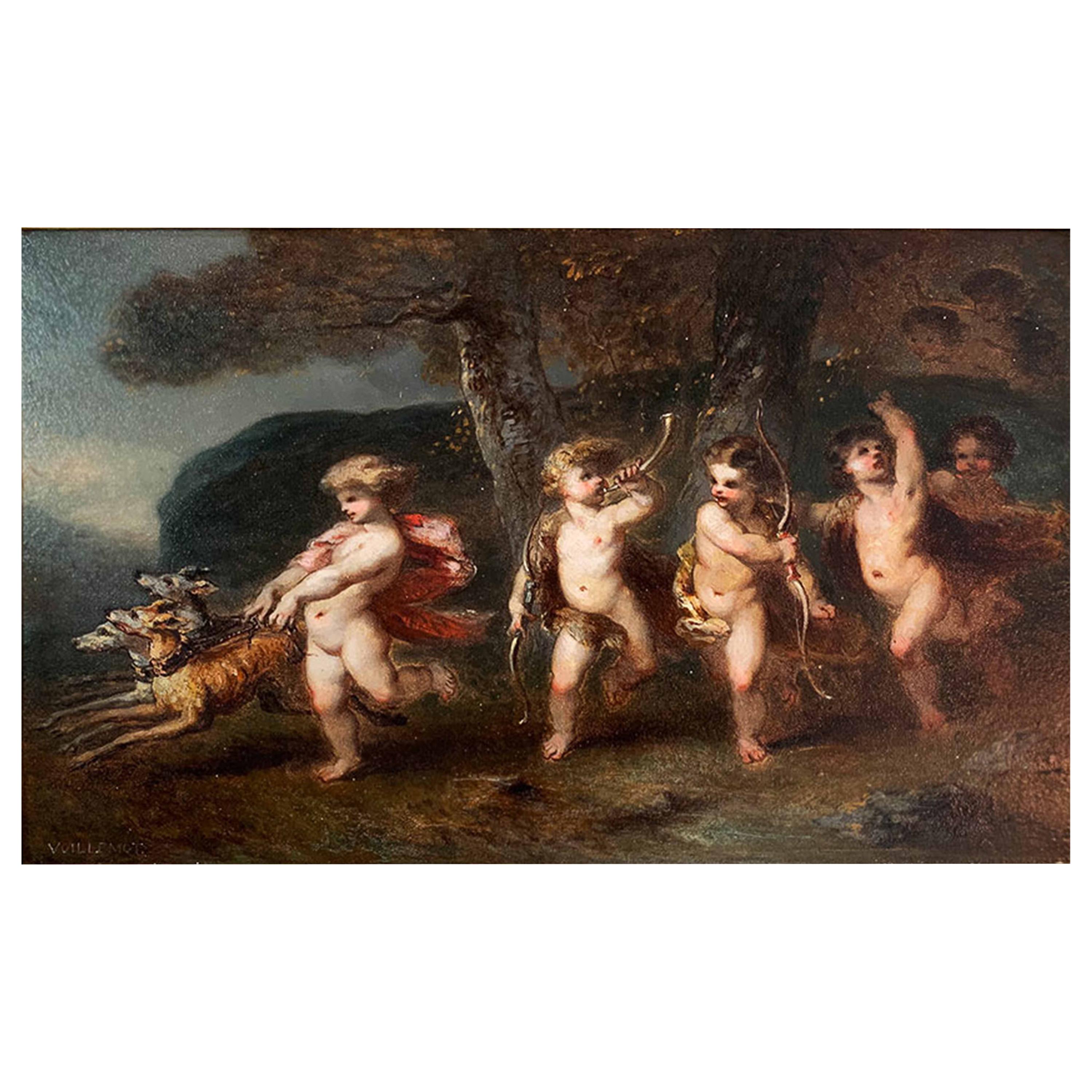 Voillemot André Charles "Scene of Hunting with Putti" For Sale
