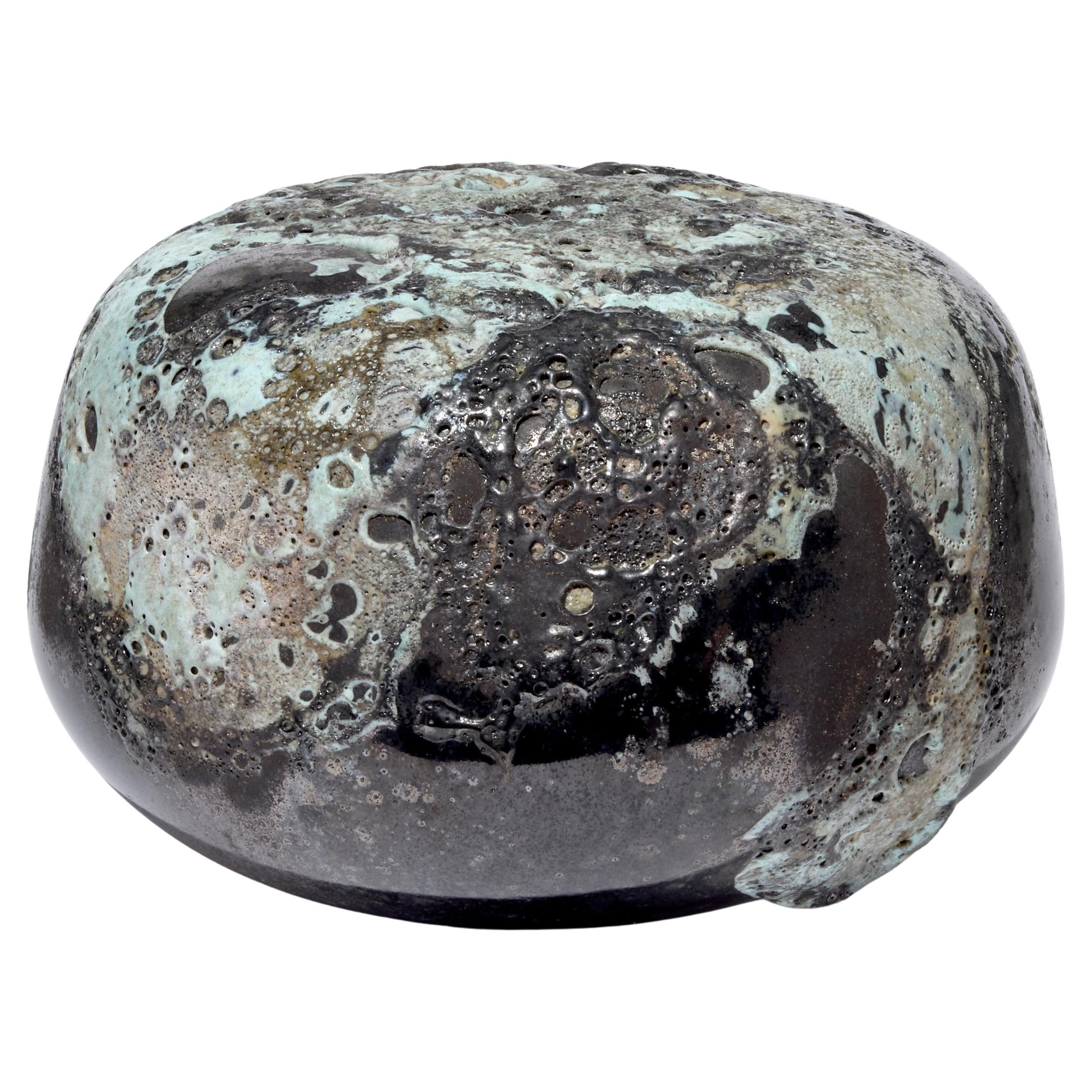 Voir in Jade, dark grey & celadon textured glass sculpture by Morten klitgaard