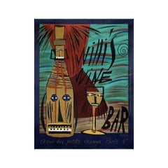 Affiche originale de 1988 par Voisin pour le légendaire Willy's Wine Bar à Paris