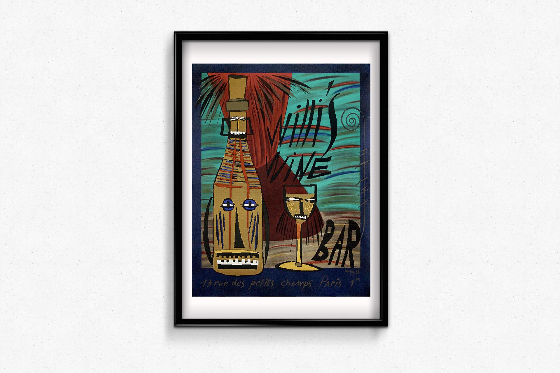 Affiche originale de 1988 par Voisin pour le légendaire Willy's Wine Bar à Paris en vente 3