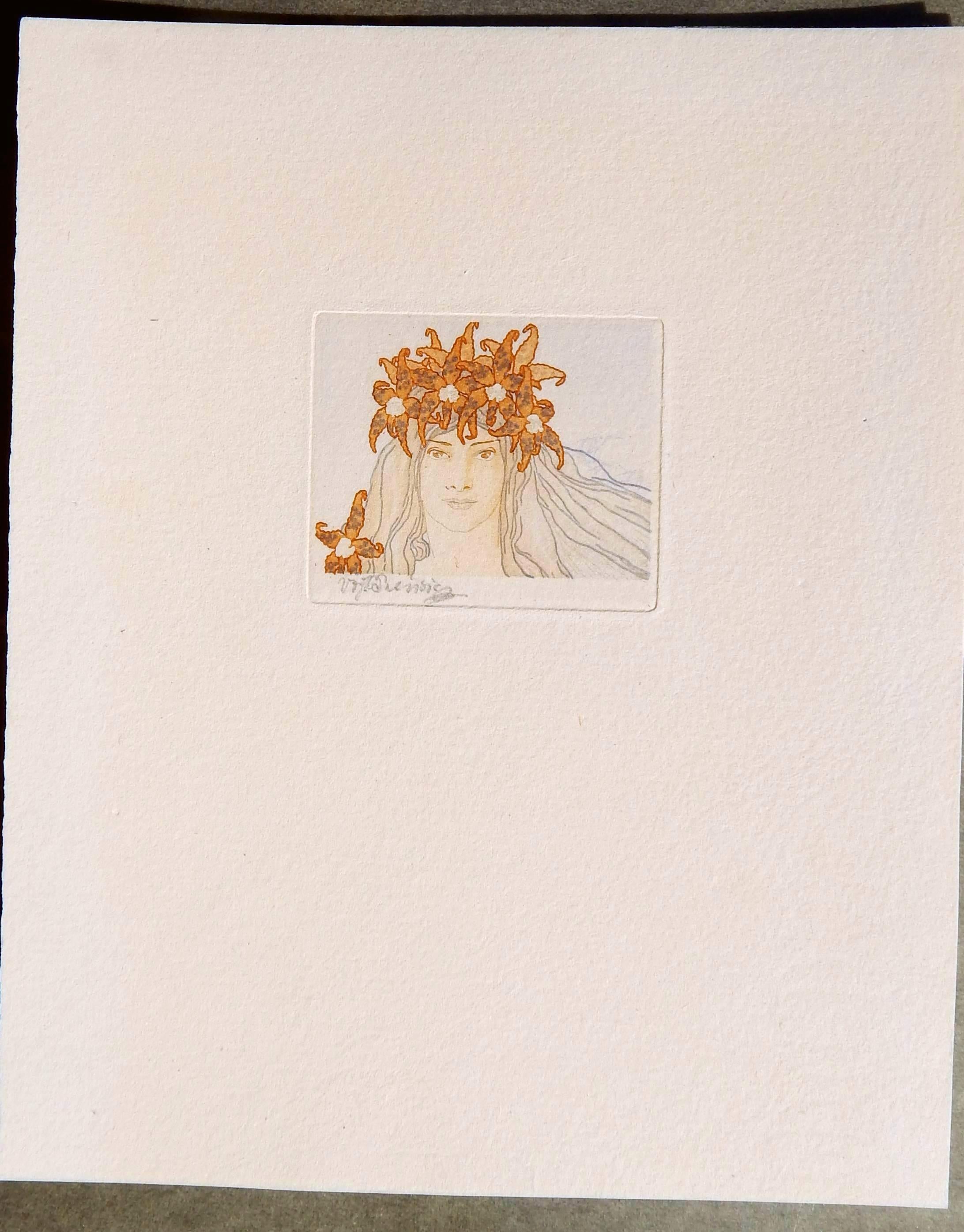 Vojtech Preissig American/Czech Artist - Art Nouveau Etching Orchid Series For Sale 1