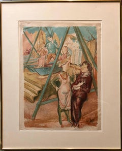 Czech Park Scene, Swing Set Weimar Era 1923 Lithograph