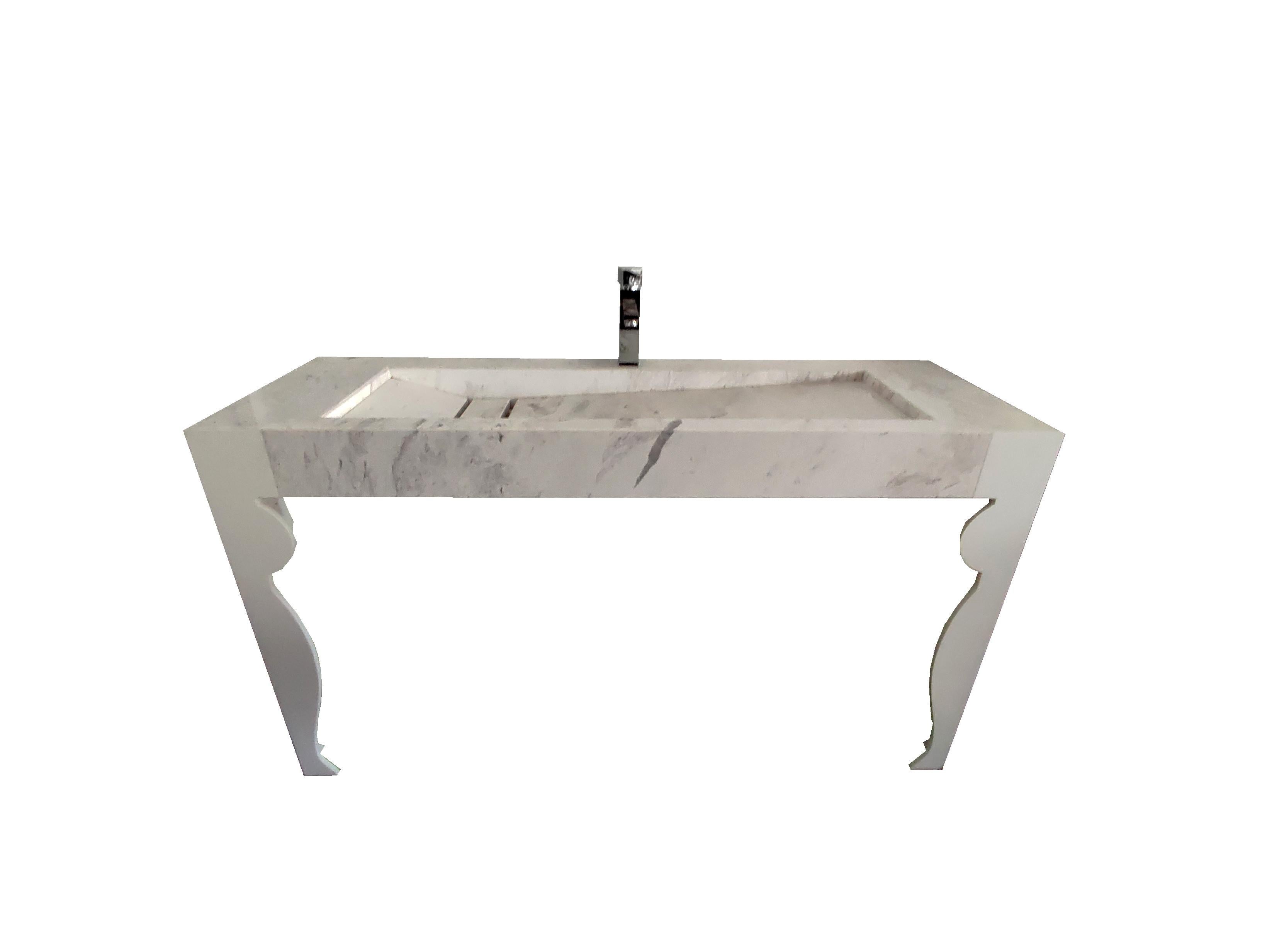 VOL Washbasin White Carrara Italian Marble & Krion Modern Design In Stock In New Condition For Sale In VALVERDE DEL MAJANO, CL