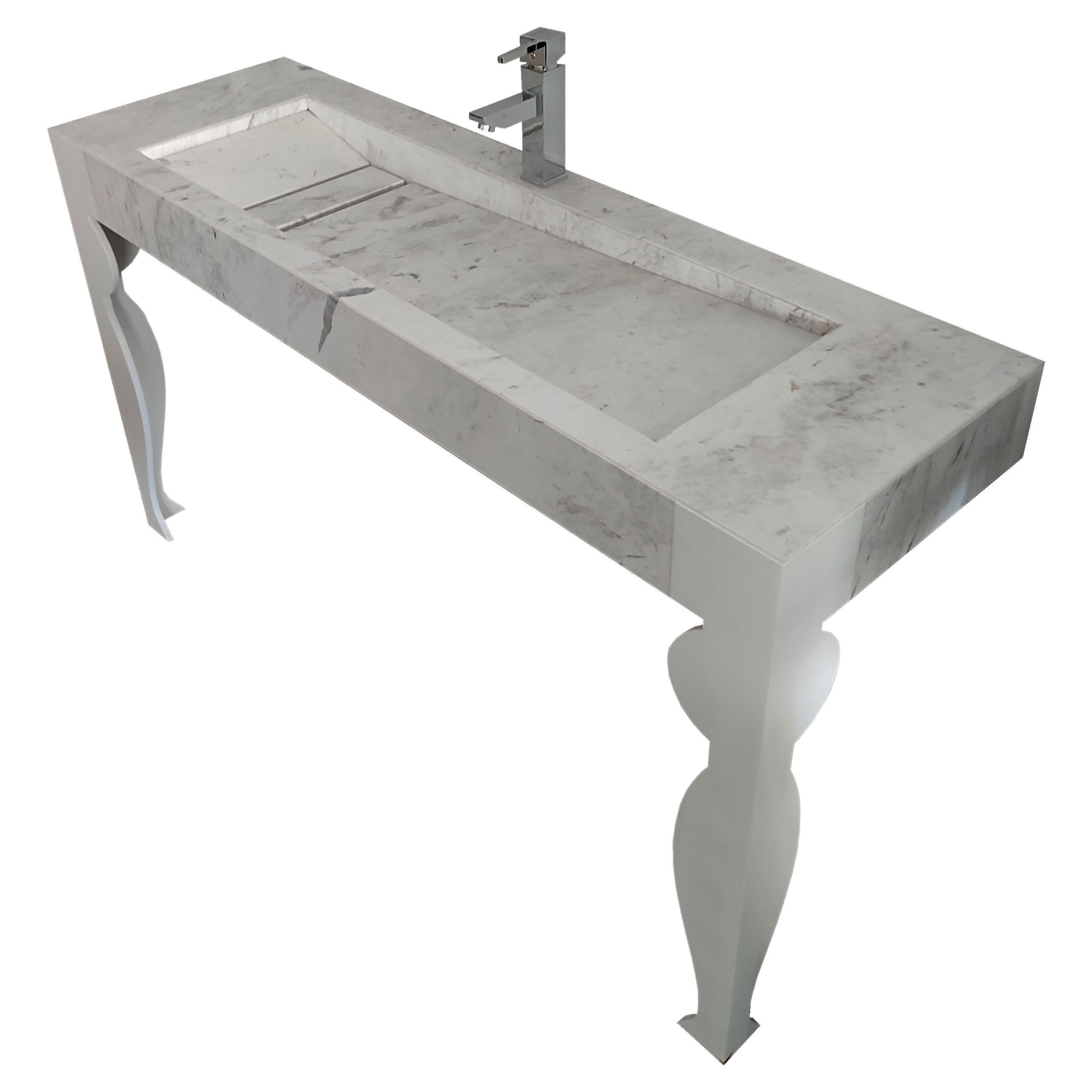 VOL Washbasin White Carrara Italian Marble & Krion Modern Design In Stock For Sale