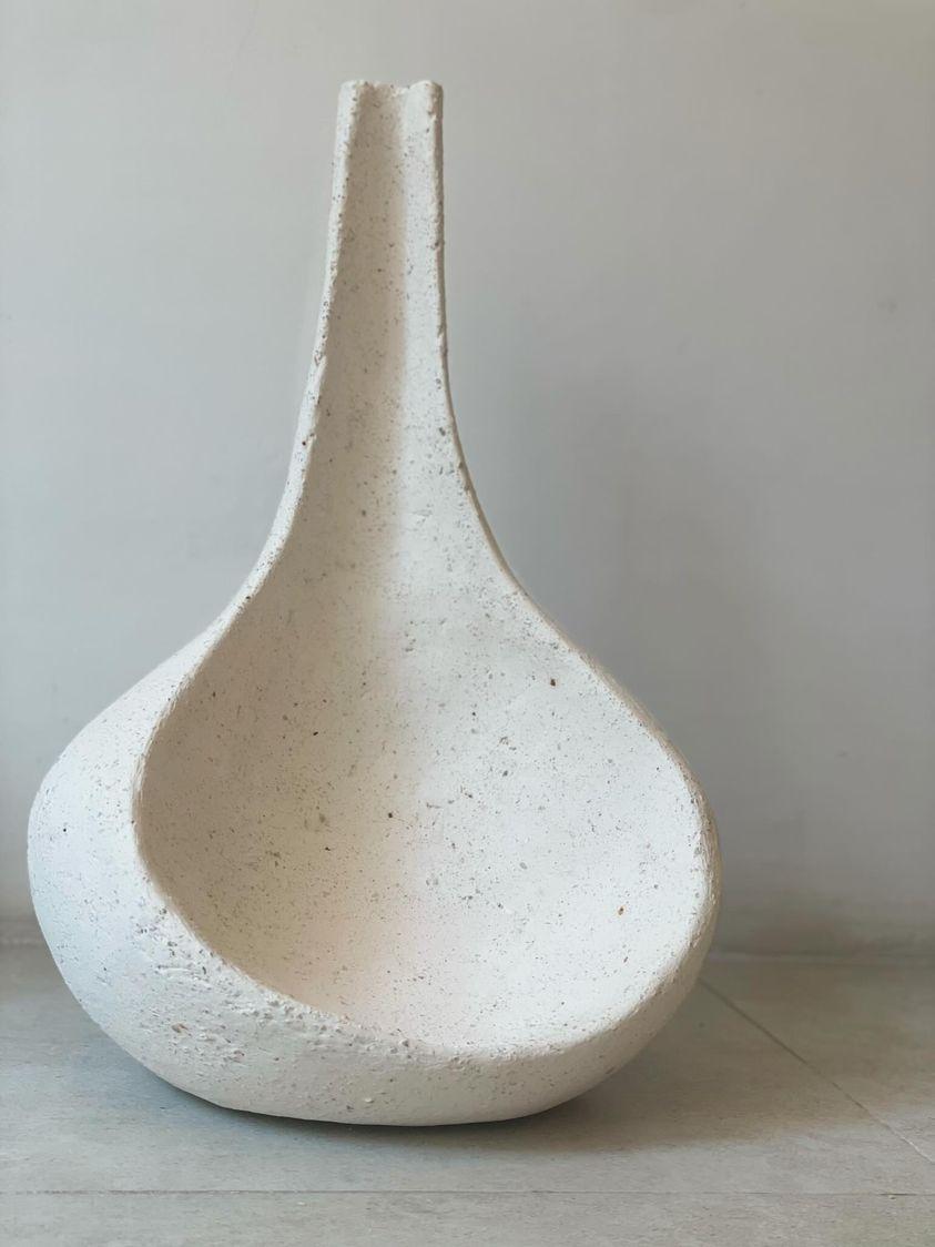 Organic Modern Volcan White Ceramic Vessel, Vase, Sculpture by Airedelsur For Sale