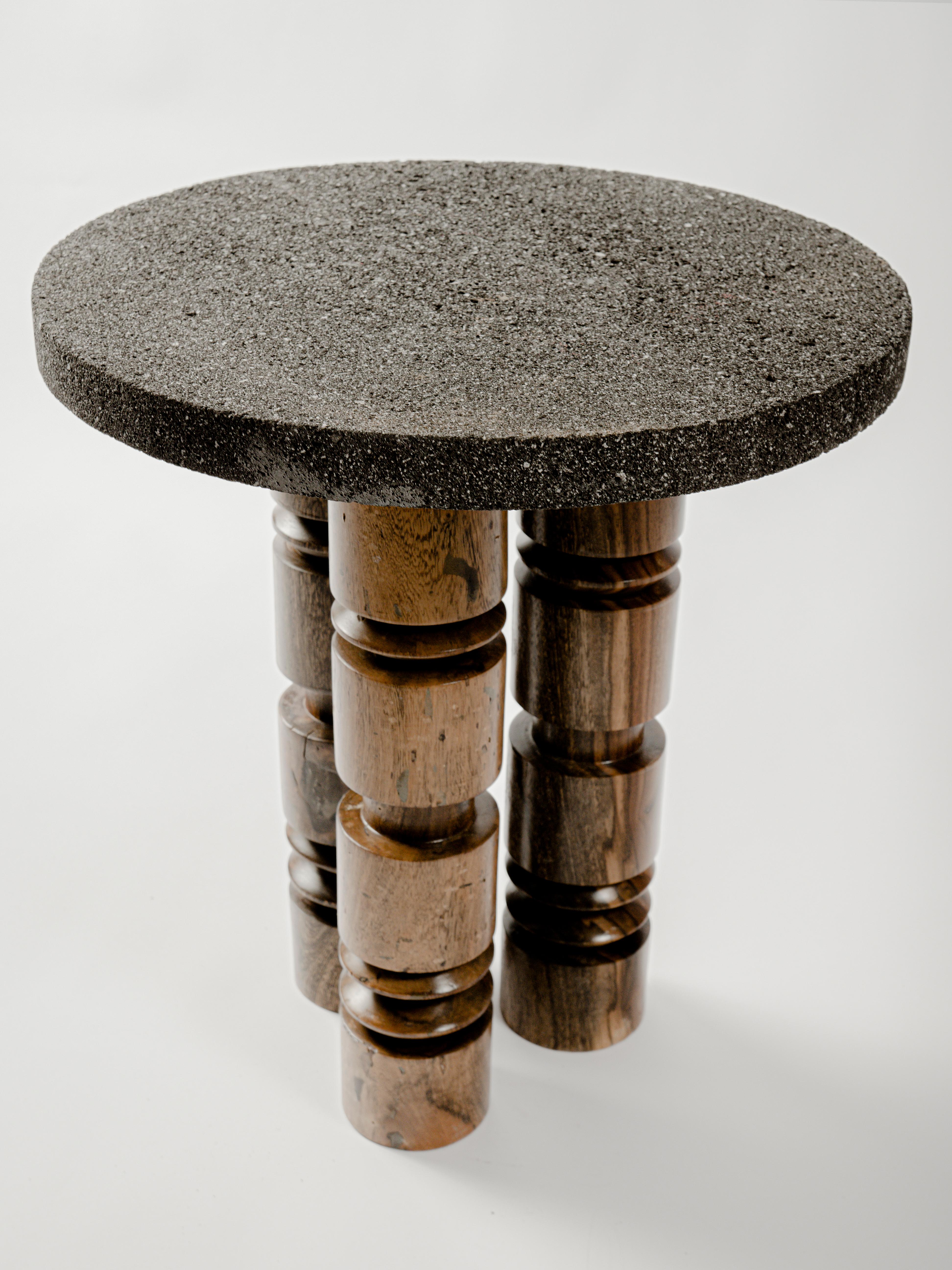 Post-Modern Volcanic and Wood Totem 01 Side Table by Daniel Orozco For Sale