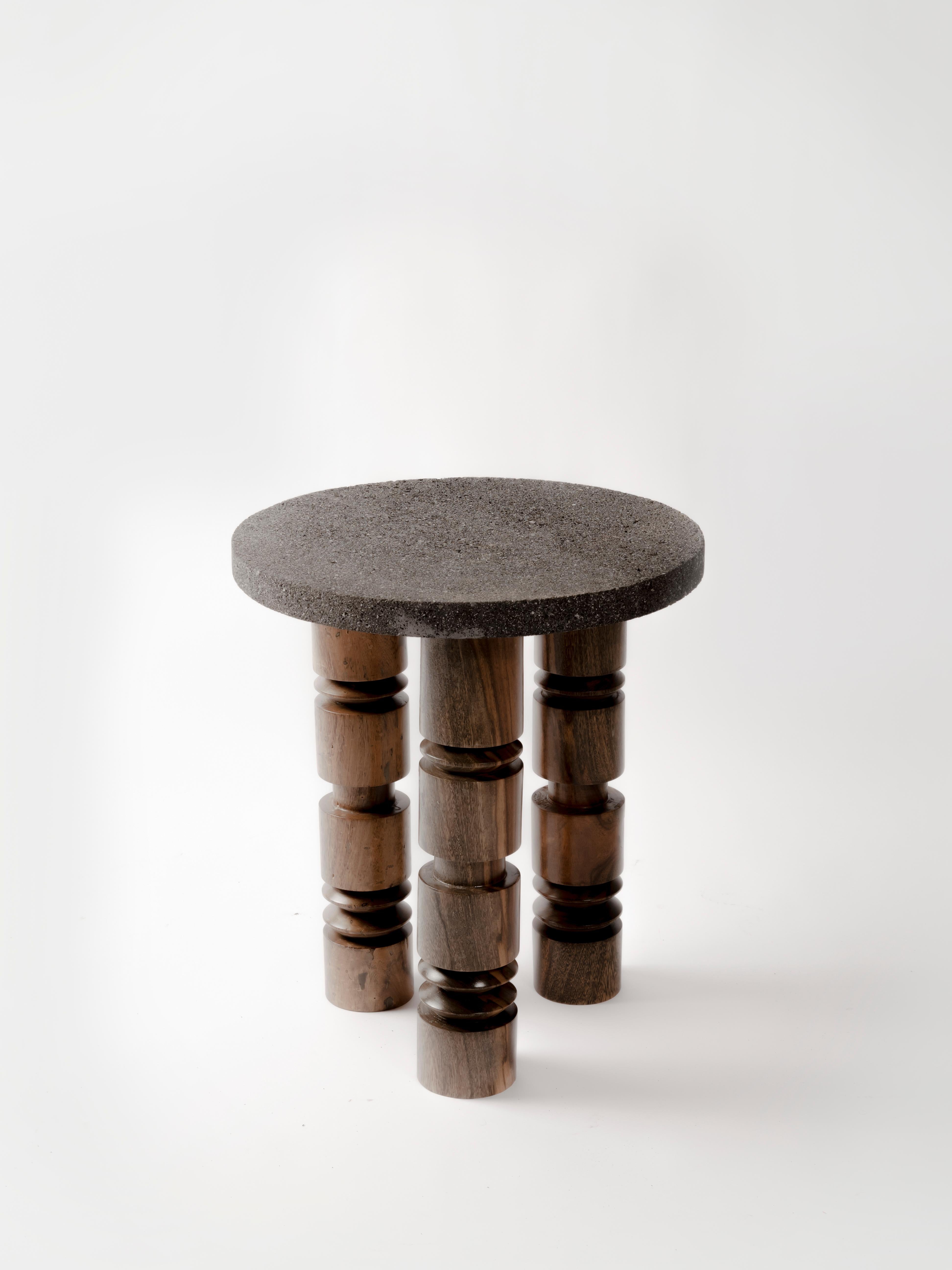 Mexican Volcanic and Wood Totem 01 Side Table by Daniel Orozco For Sale