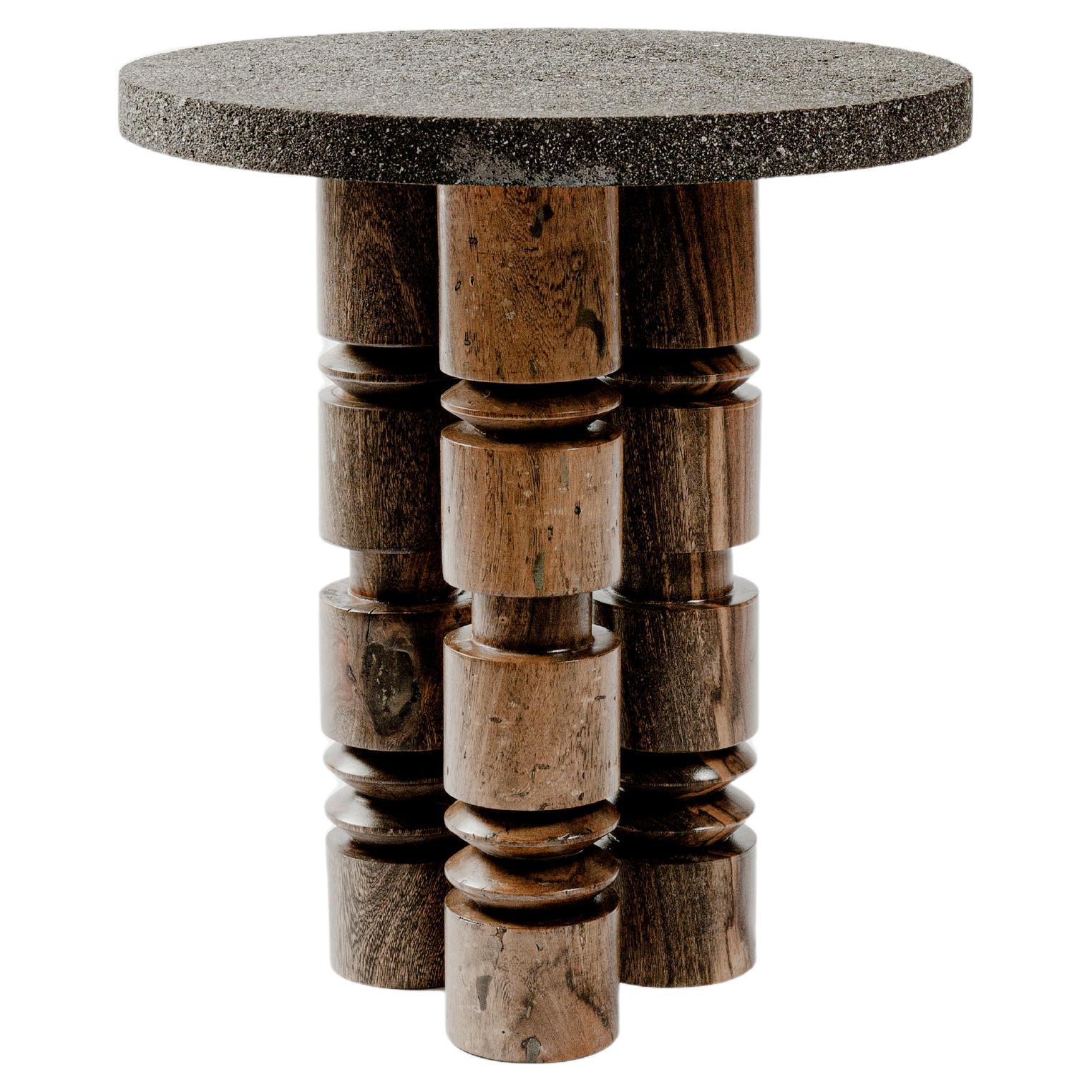 Volcanic and Wood Totem 01 Side Table by Daniel Orozco