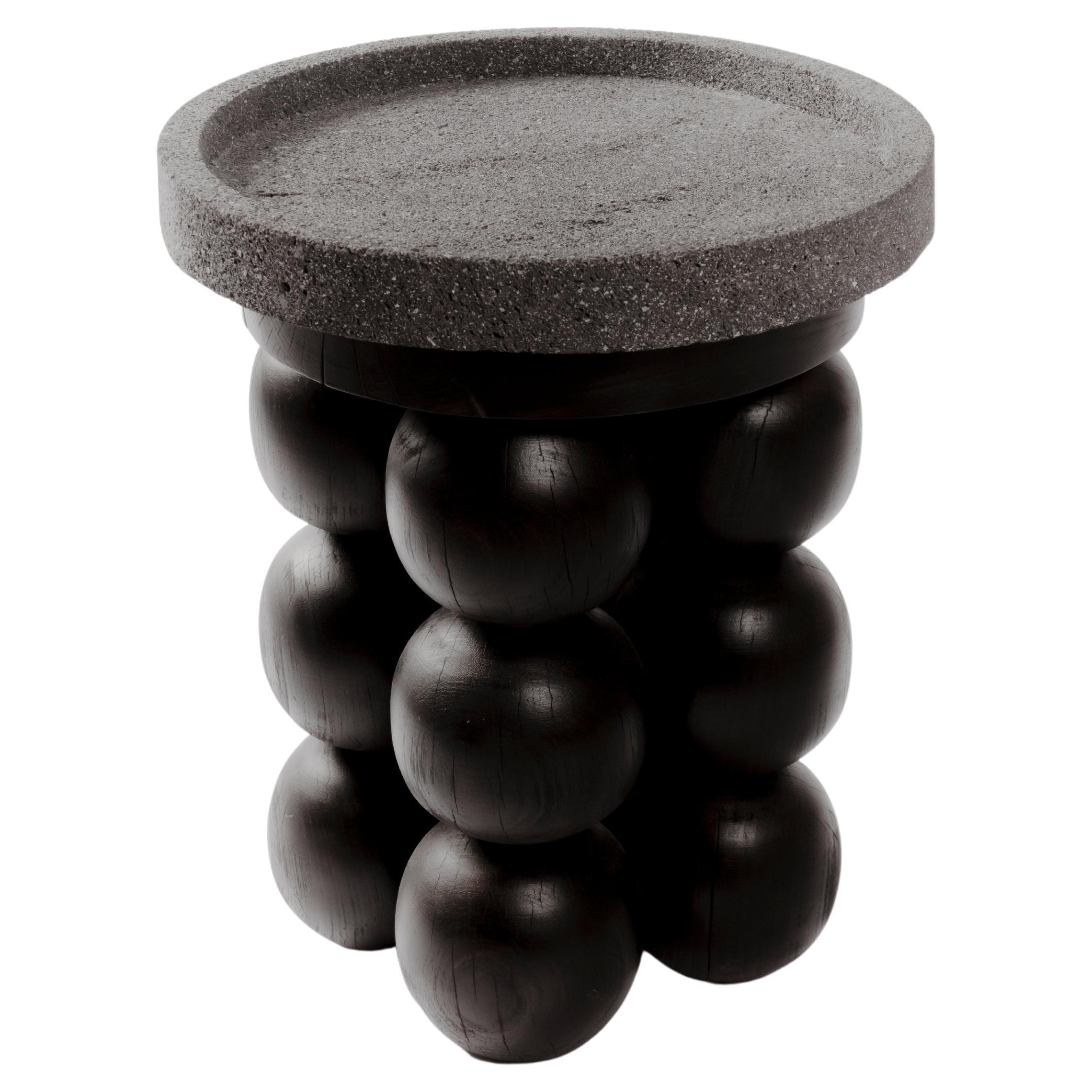 Volcanic and Wood Totem 02 Side Table by Daniel Orozco For Sale
