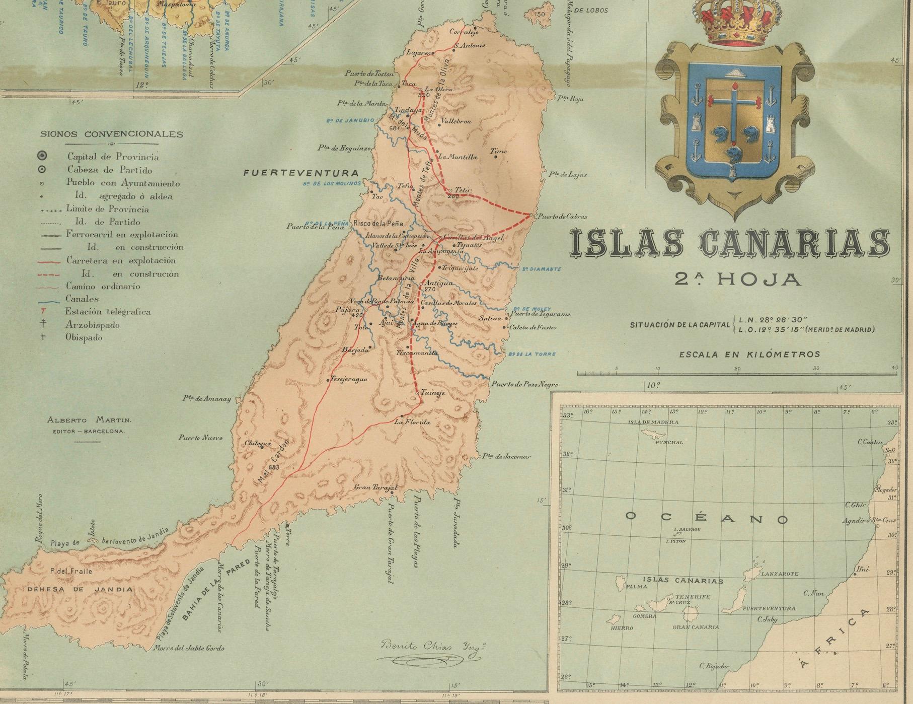 Volcanic Eden: The Canary Islands’ Tapestry of Land and Sea in 1902 In Good Condition For Sale In Langweer, NL