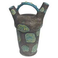 Volcanic Lava Glaze Mid-Century Modern Dual Spout Large Italian Pottery Vase
