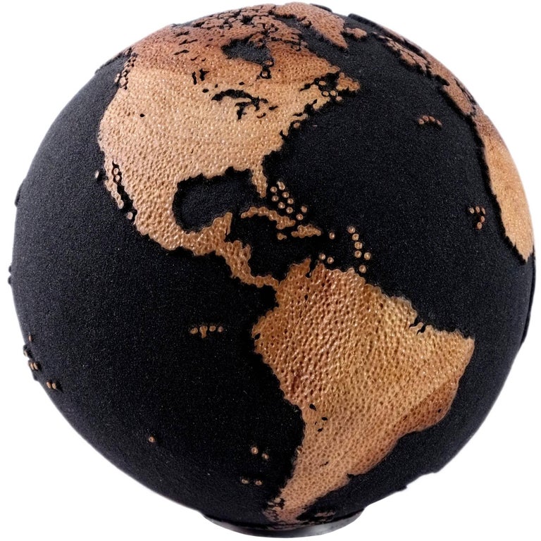 Volcanic Sand Globe with Hammered Skin Textured Continents, 25 cm