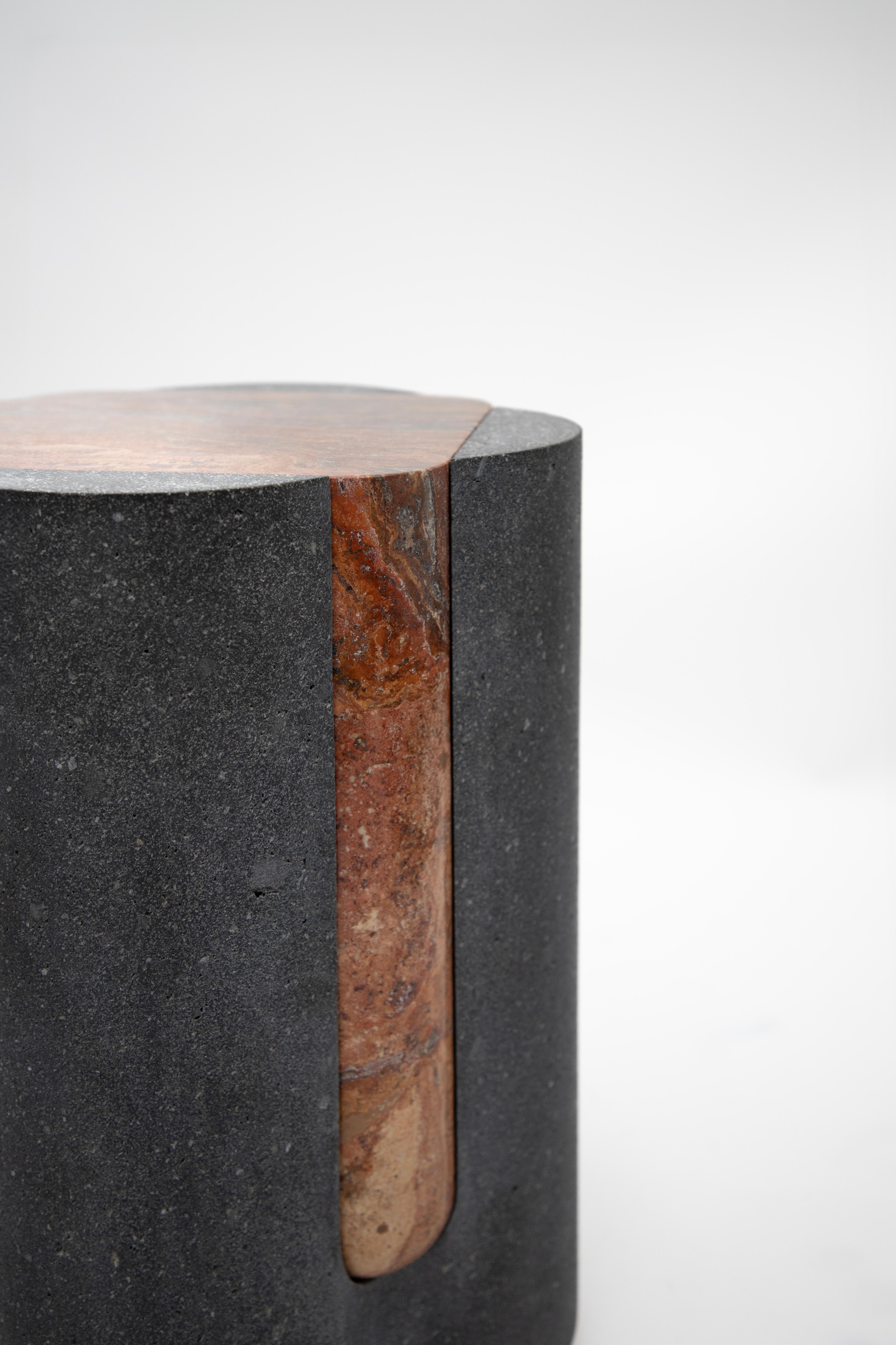 Hand-Crafted Volcanic Shades II - Sten Studio - Lava stone and red travertine For Sale