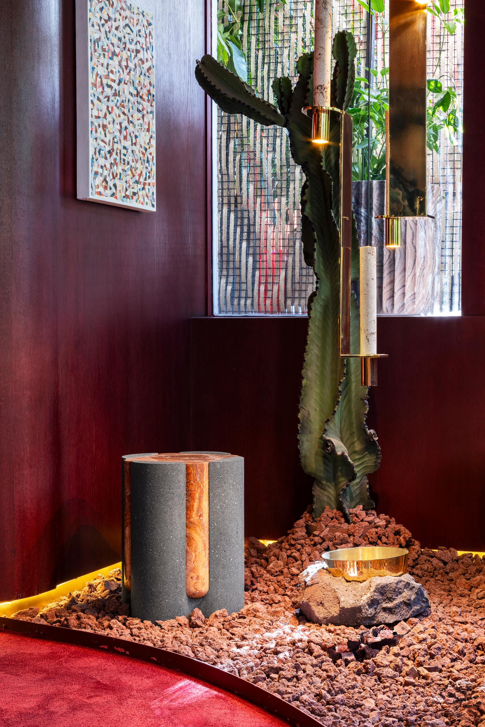 Volcanic Shades II - Sten Studio - Lava stone and red travertine In New Condition For Sale In Tampa, FL