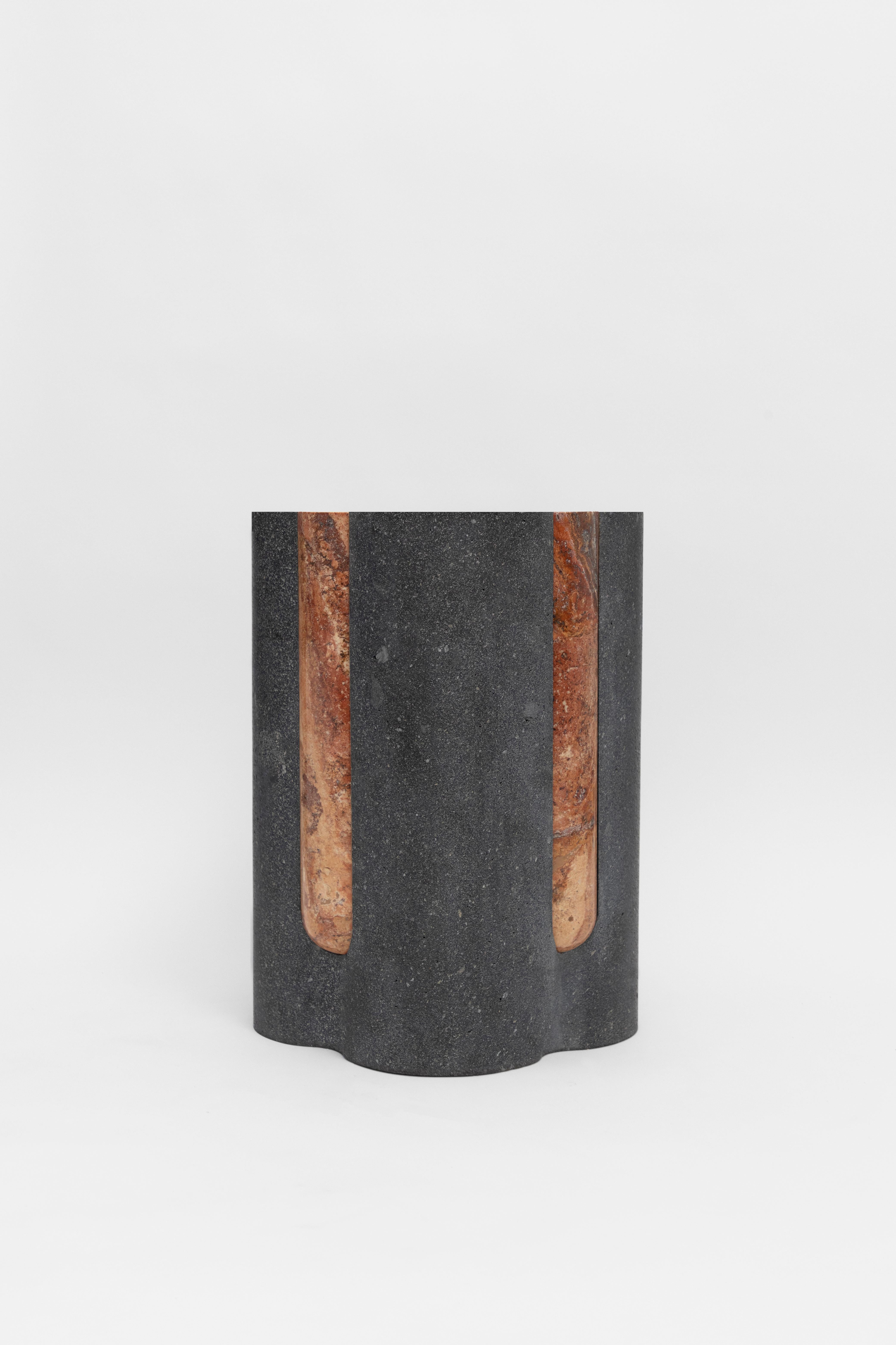 Volcanic Shades II - Sten Studio - Lava stone and red travertine For Sale 1