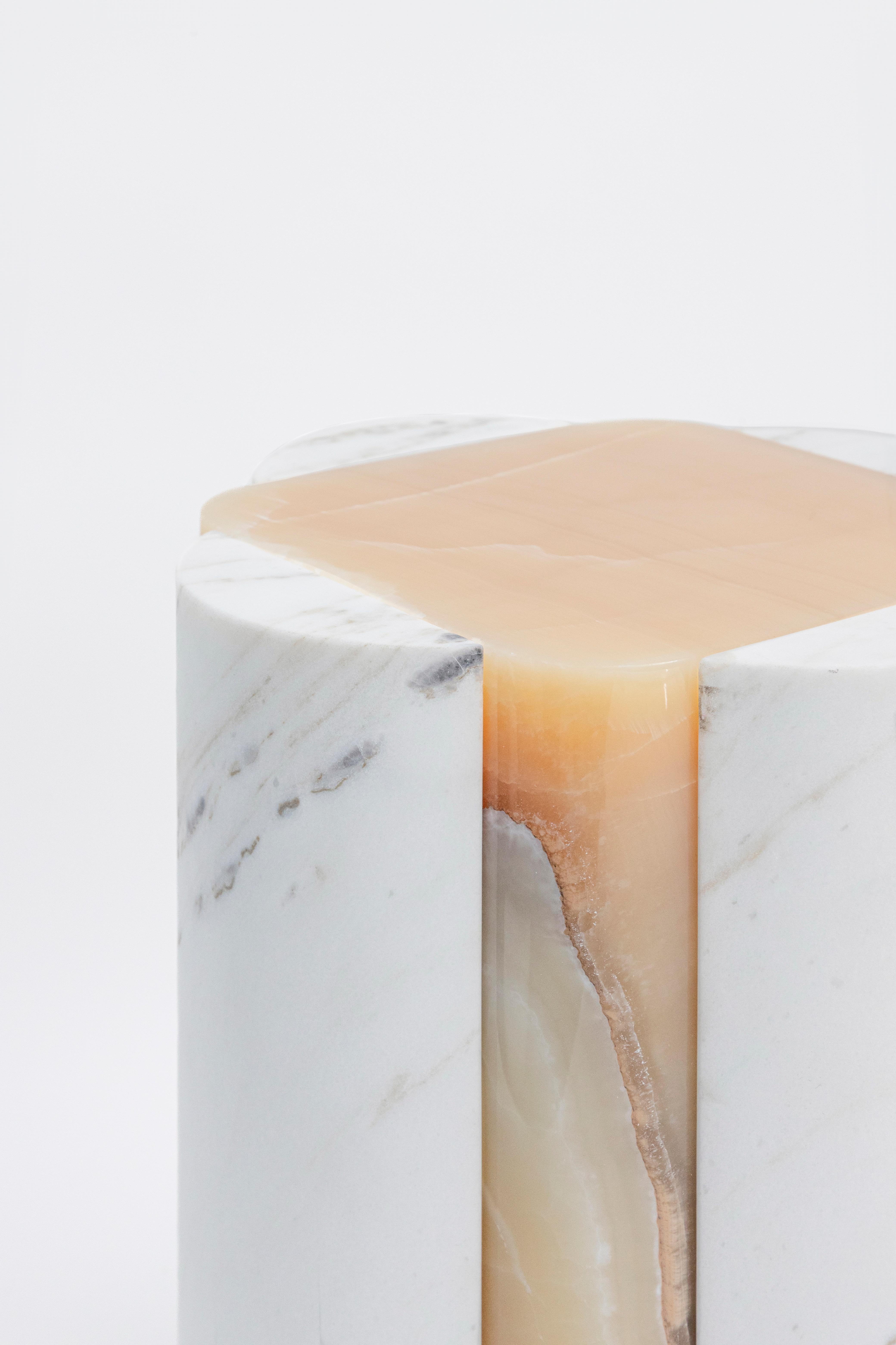 Volcanic Shades of marble II - Sten Studio - Golden calacatta and pineapple onyx In New Condition For Sale In Tampa, FL