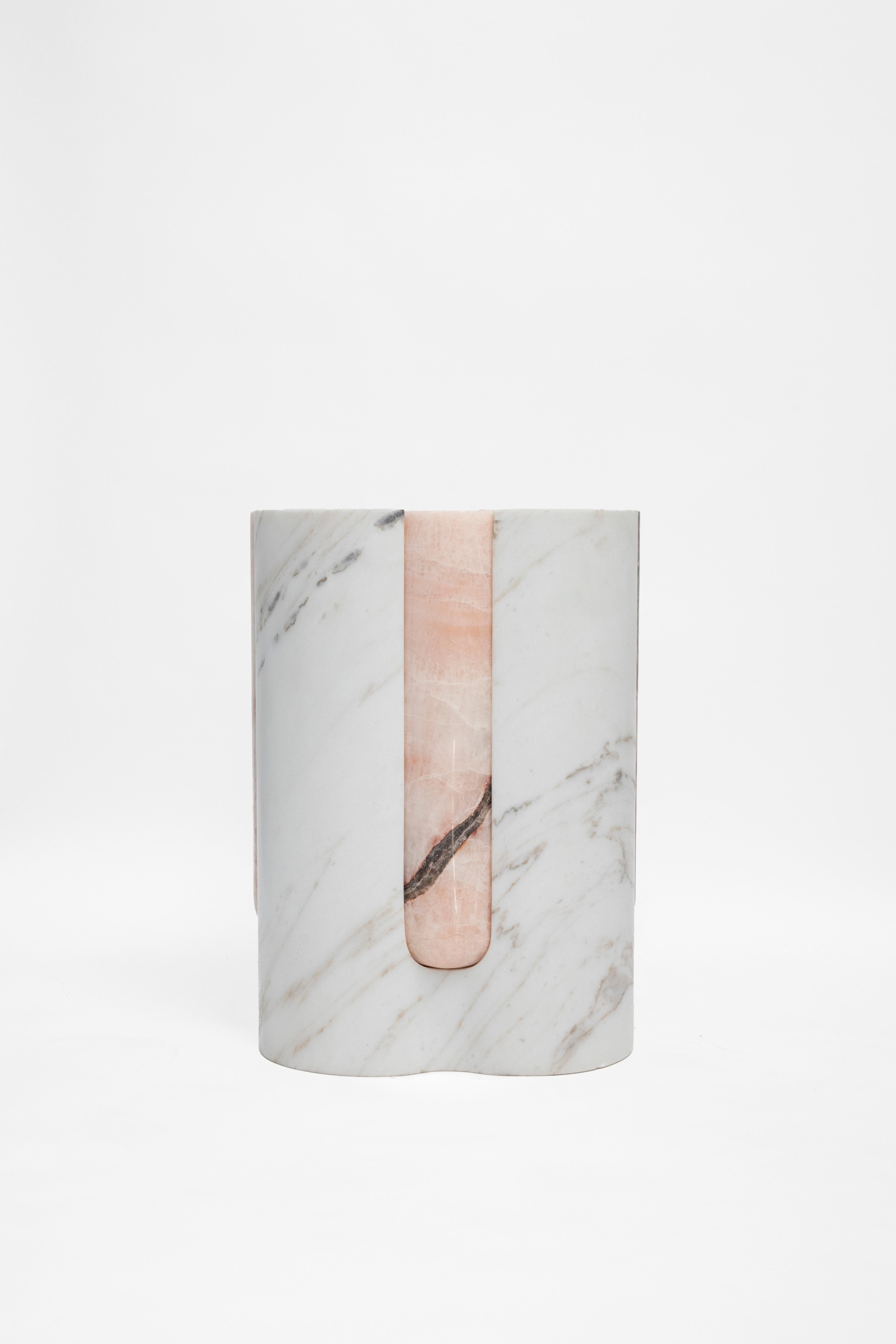 Hand-Crafted Volcanic Shades of marble II - Sten Studio - Golden calacatta and pink onyx For Sale