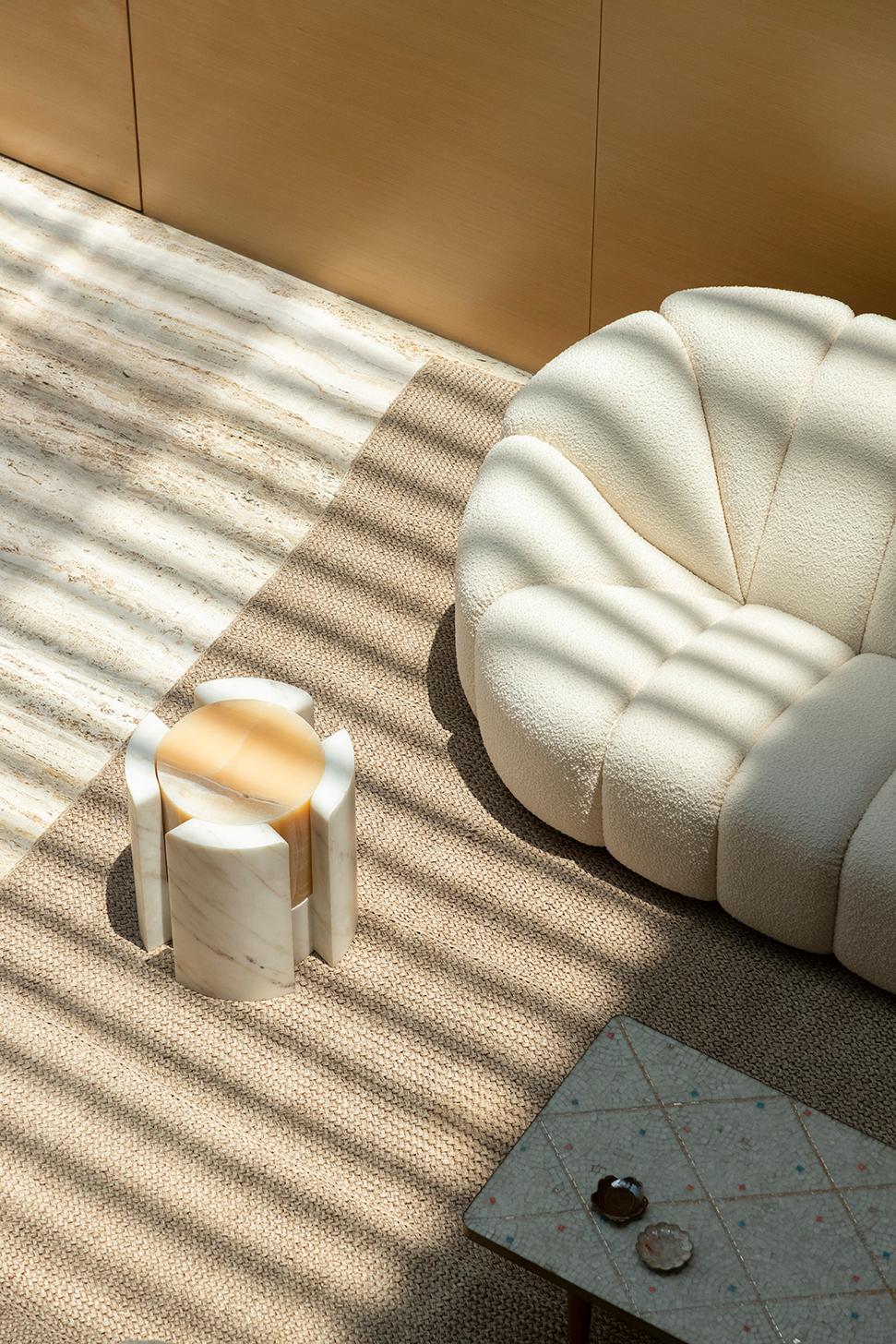 Volcanic Shades of marble III - Sten Studio - Golden calacatta & red travertine For Sale 1