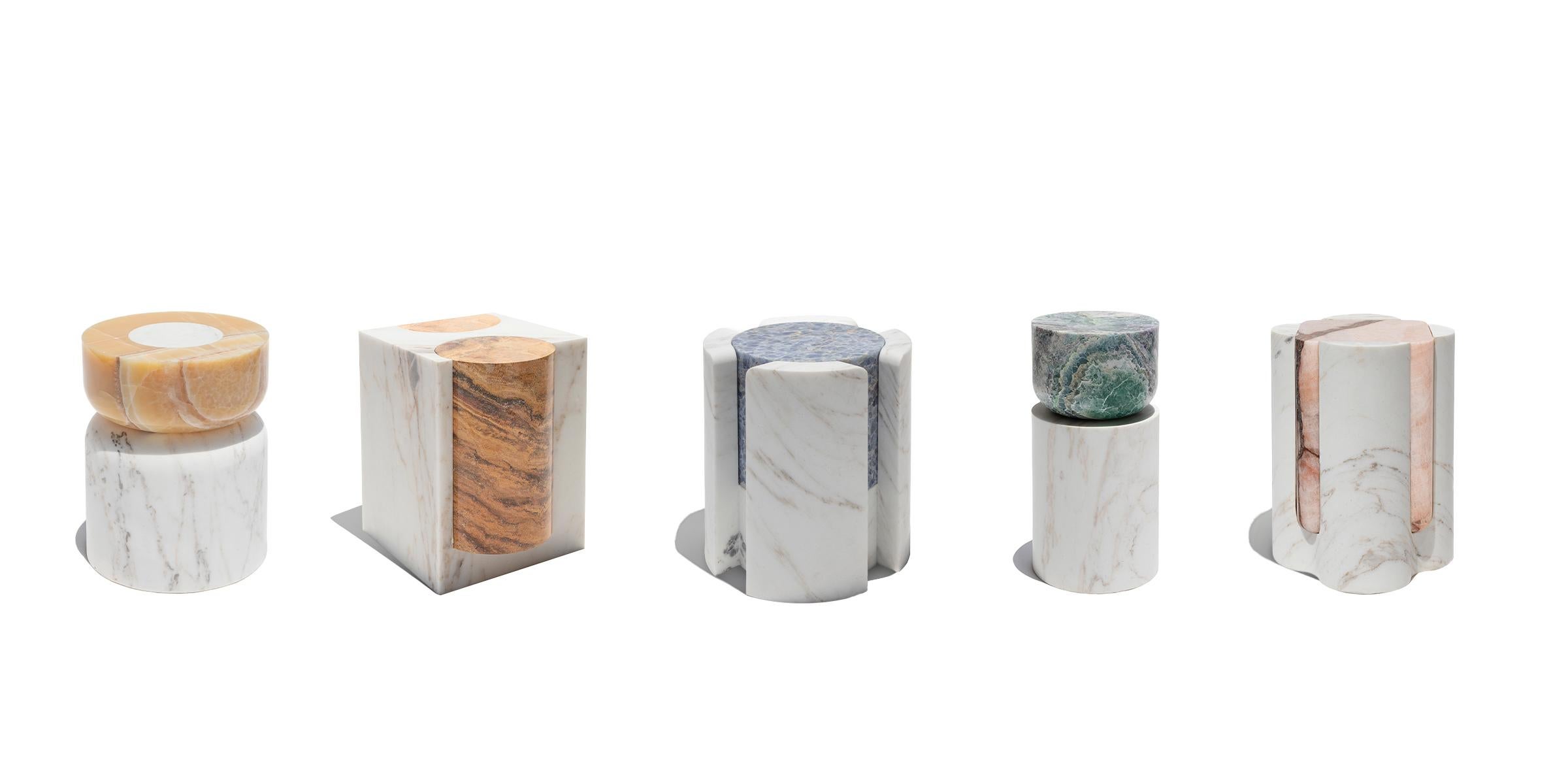 Volcanic Shades of Marble V - Sten Studio - Golden calacatta and blue calcite For Sale 3