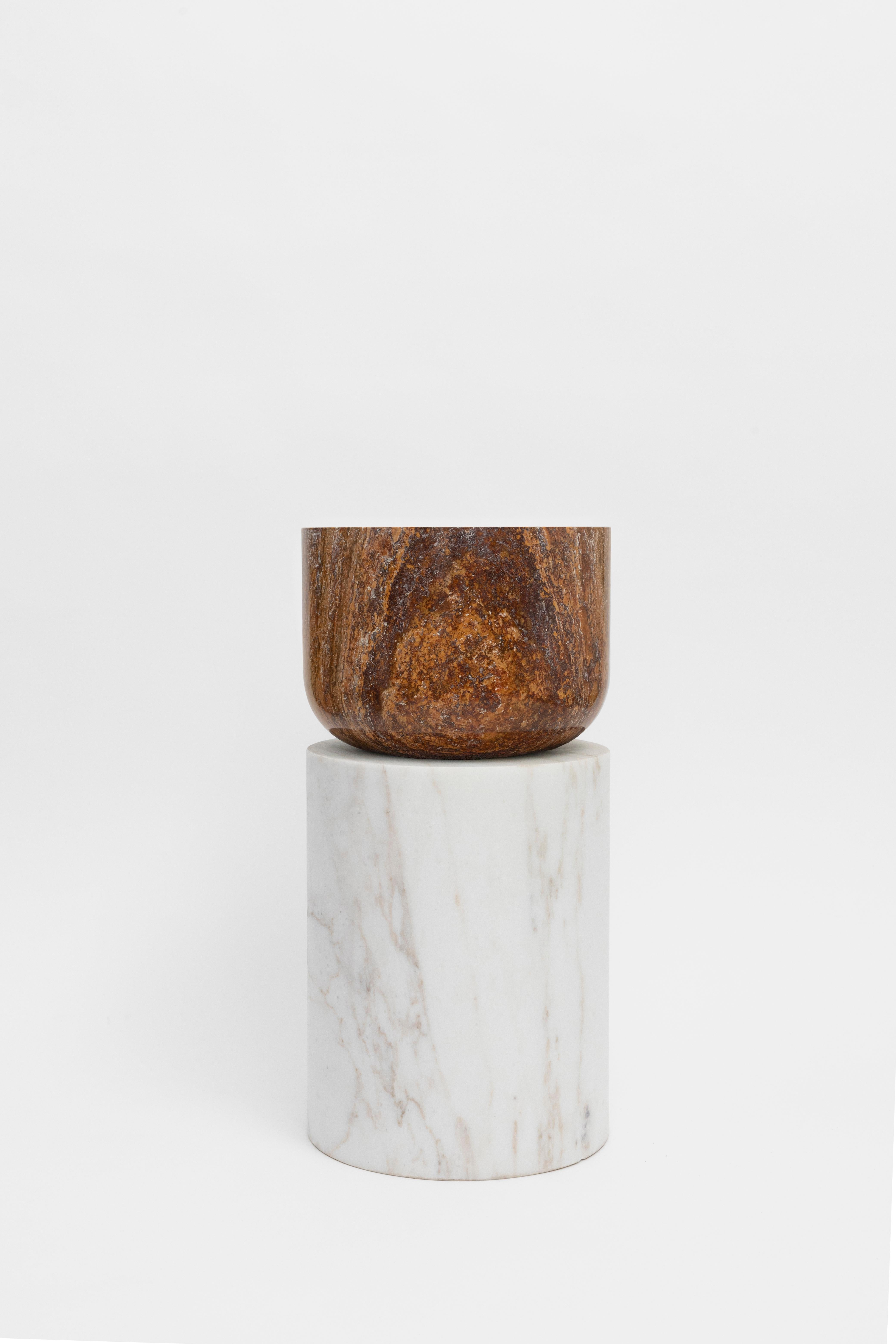 Hand-Crafted Volcanic Shades of Marble V - Sten Studio - Golden calacatta and red travertine For Sale