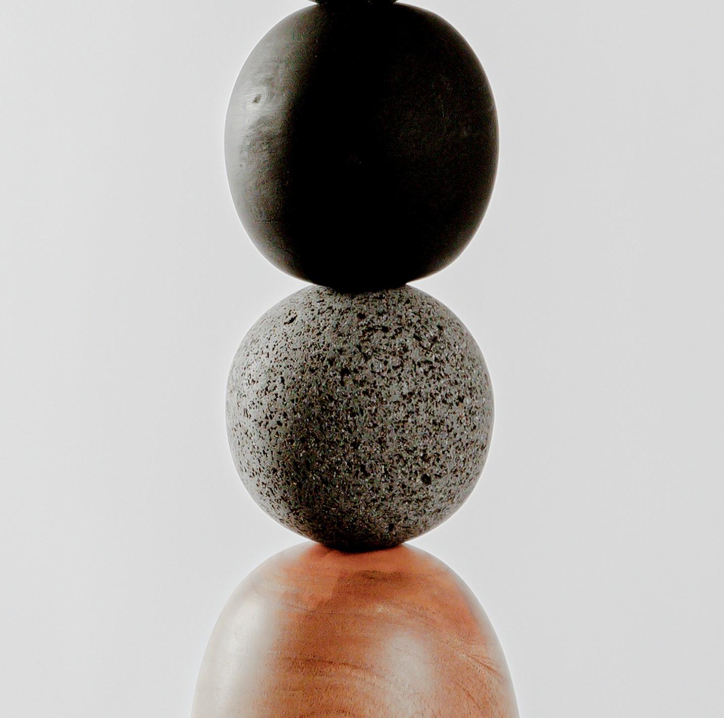 Mexican Volcanic Stone and Burned Wooden Spheres Pendant Lamp by Daniel Orozco For Sale