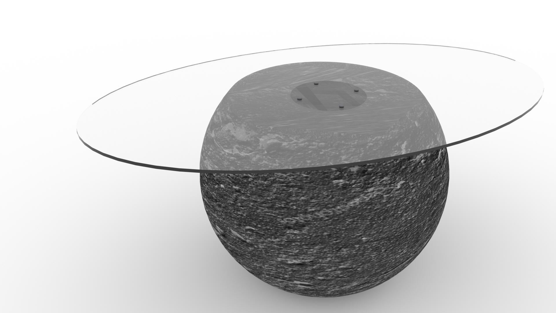 Minimalist Volcanic stone and glass coffee table For Sale