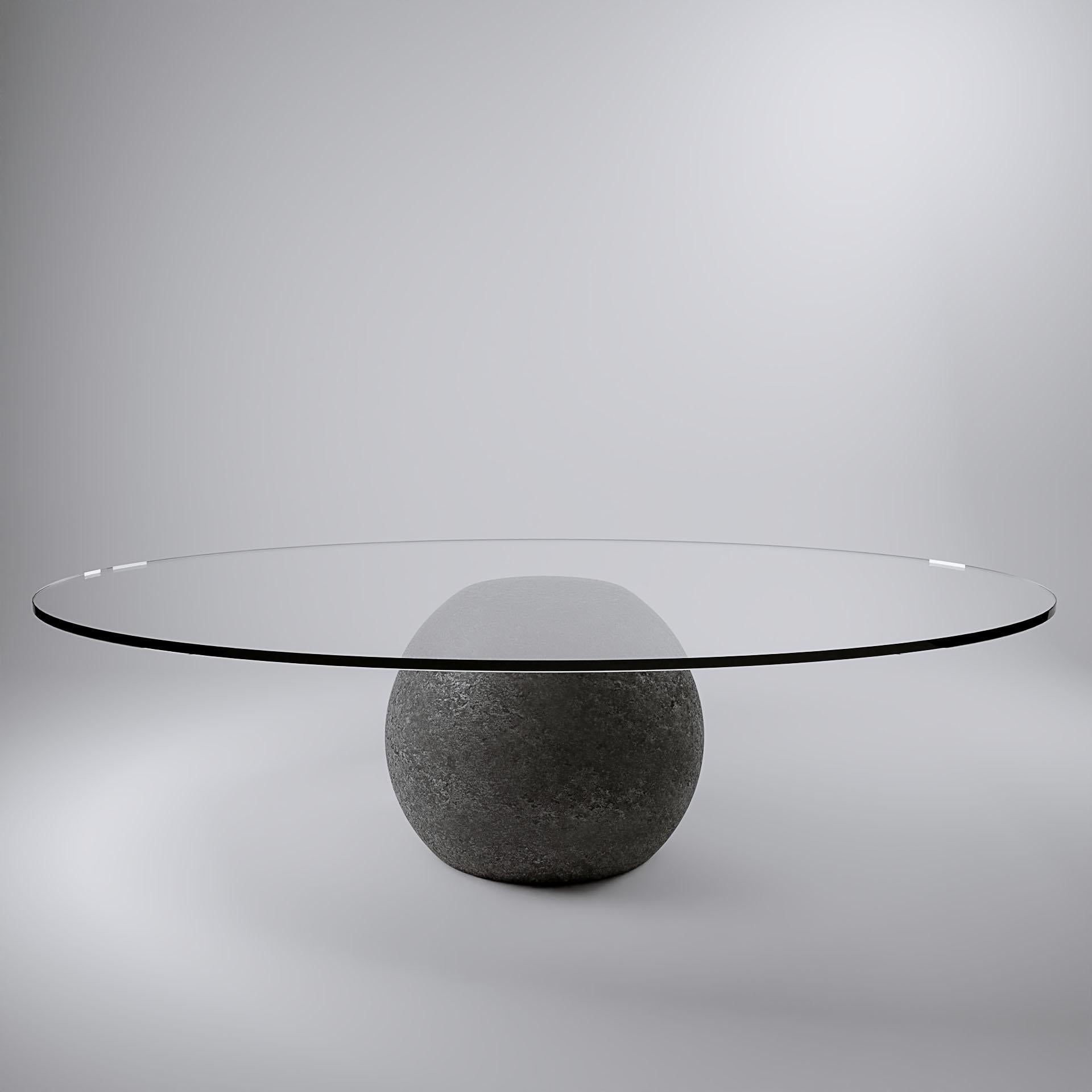 Mexican Volcanic stone and glass coffee table For Sale