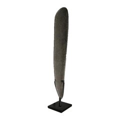 Hand-Carved Volcanic Basalt Blade Sculpture on Stand, Organic Modern