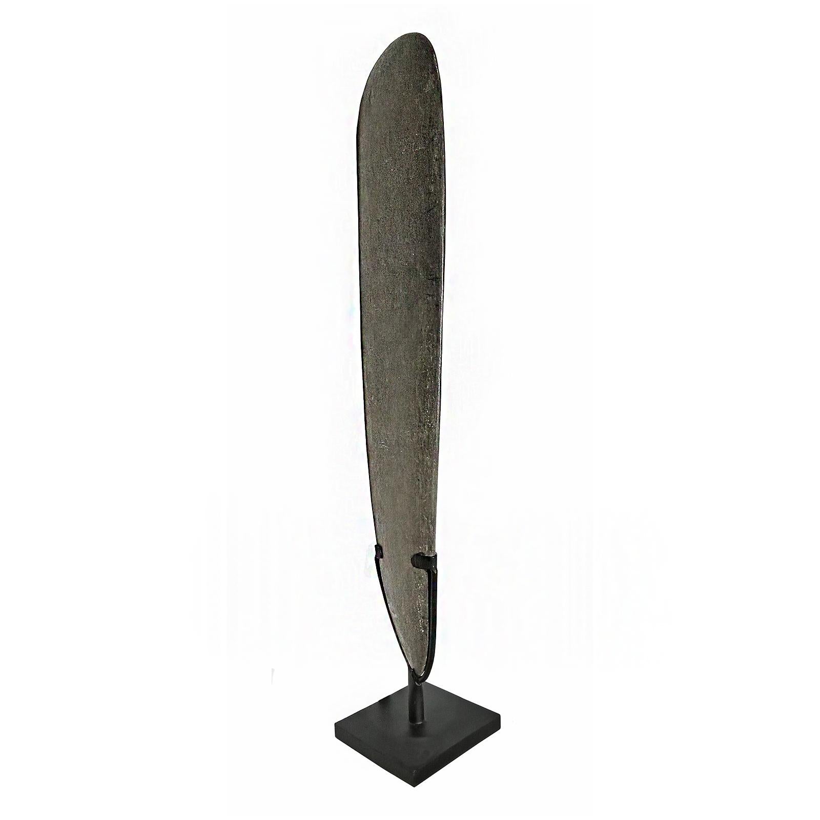Hand-Carved Volcanic Stone Blade on Stand from Indonesia For Sale