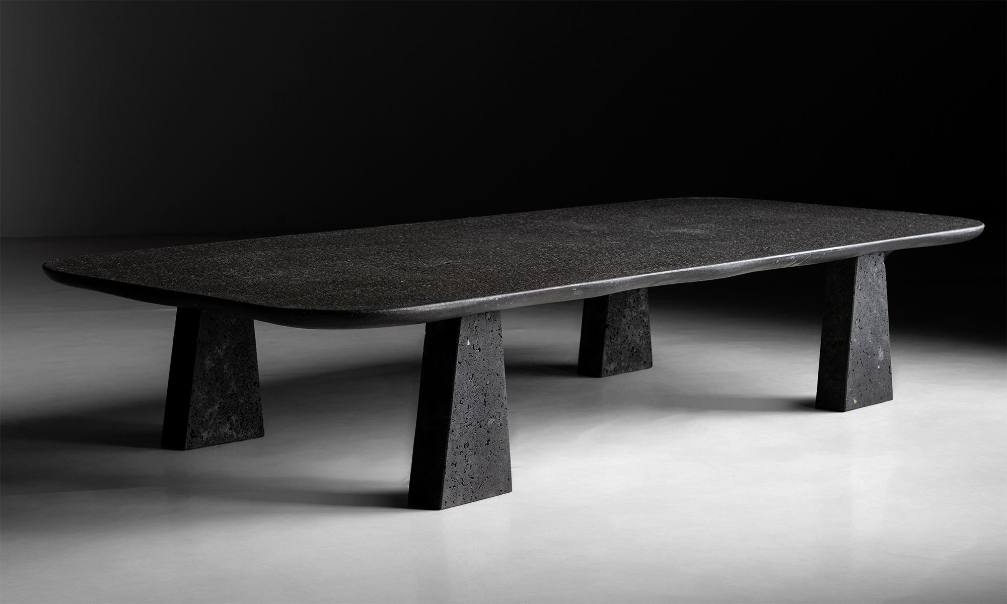 Volcanic stone coffee table

Spain circa 1990

Black basalt coffee table with smooth finish, on four legs. Custom made for an 

architects home in Catalonia.

Measures: 66.75”L x 28.25”d x 12”h.
 