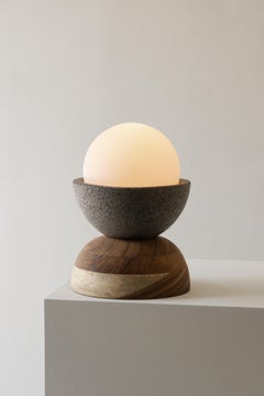 Volcanic Stone, Glass and Parota Wood, Universe Buro Lamp by Tenam Studio
