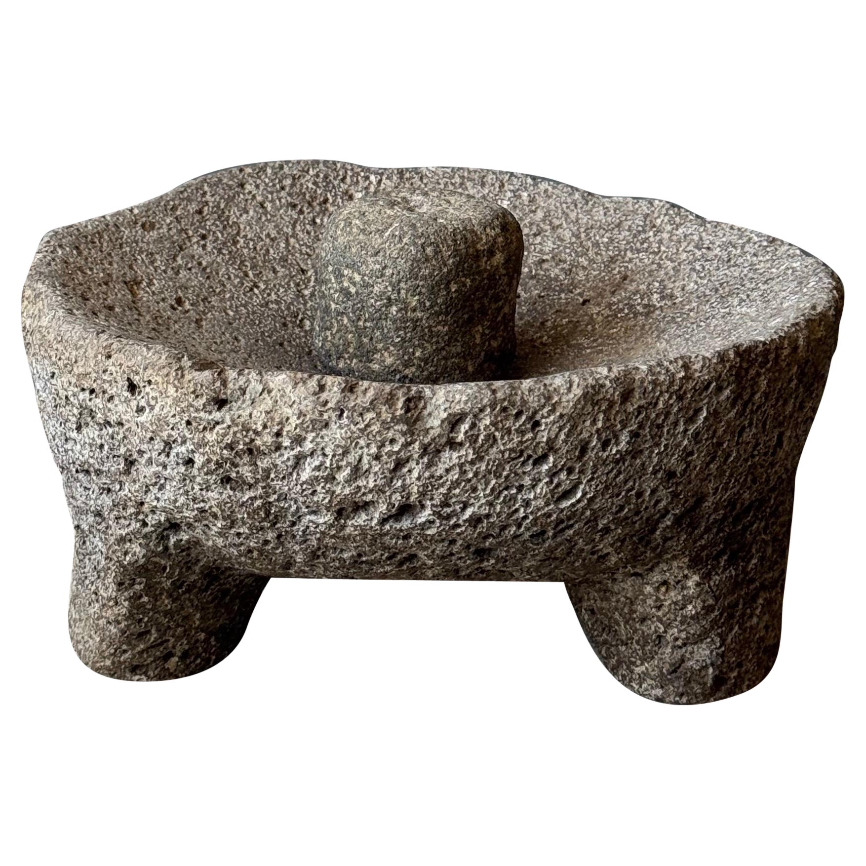 Volcanic Stone Mortar And Pestle From Mexico, 1970´s