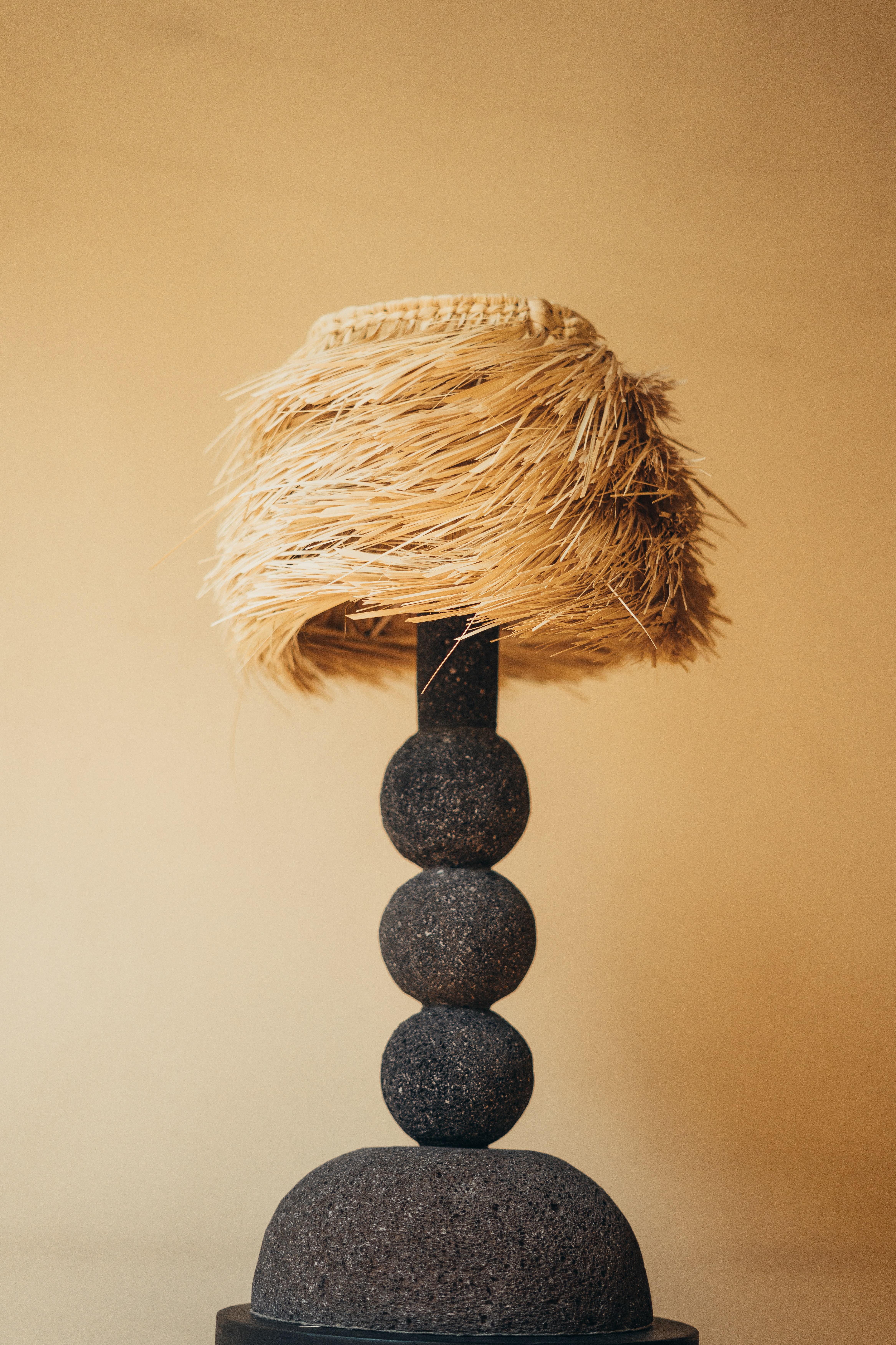 Post-Modern Volcanic Stone Spheres Desk Lamp with Palm Screen by Daniel Orozco For Sale