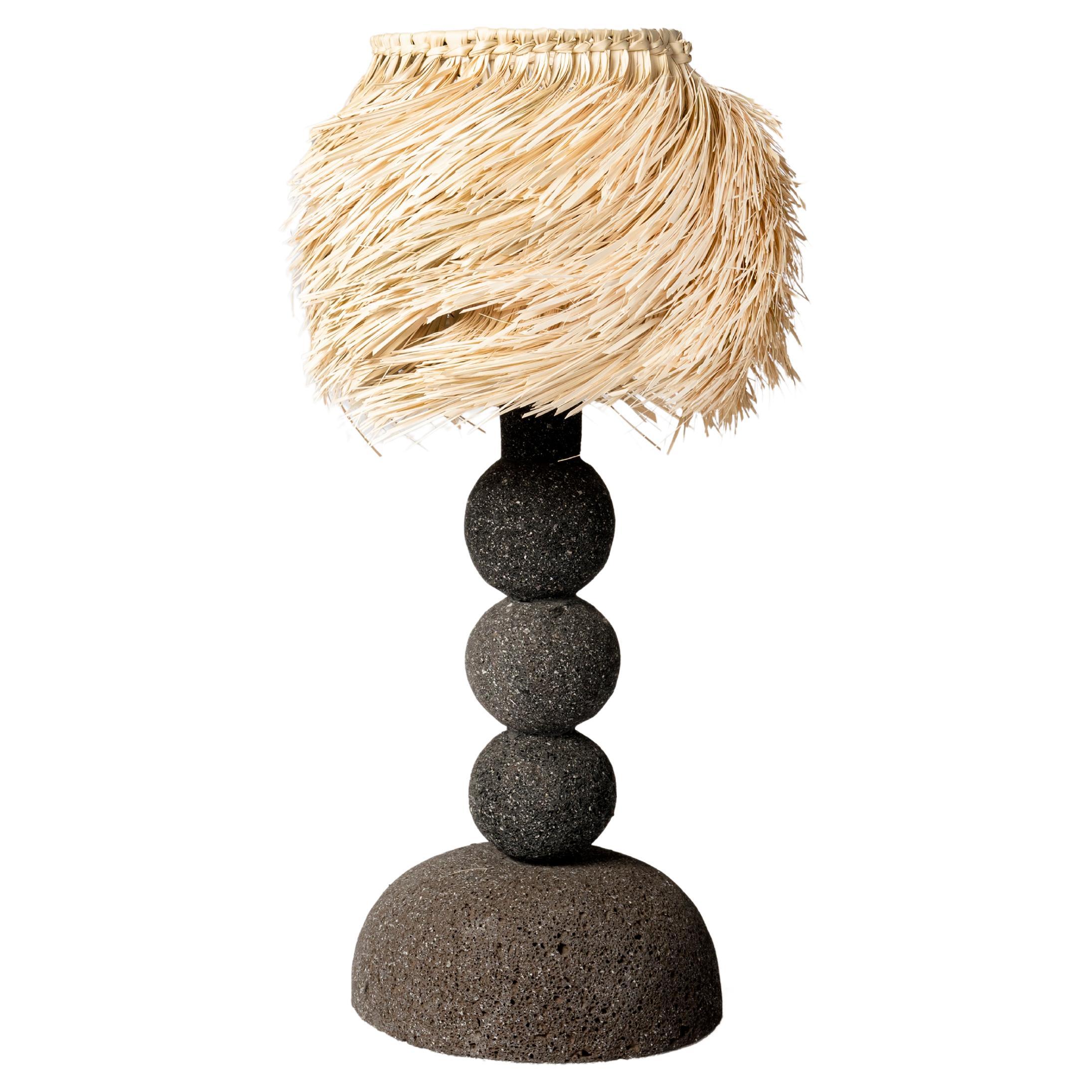 Volcanic Stone Spheres Desk Lamp with Palm Screen by Daniel Orozco For Sale