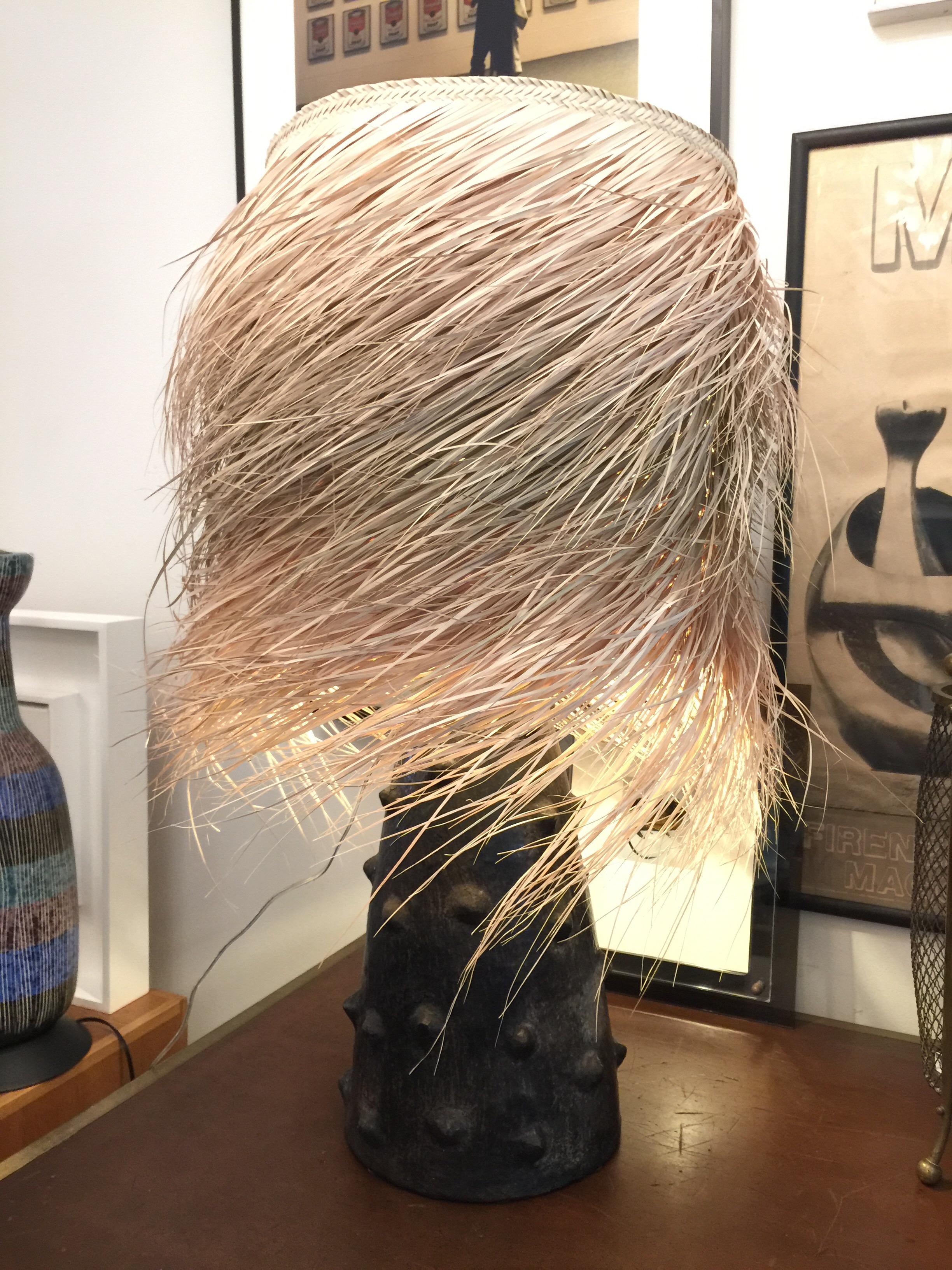 Volcanic Terracotta Handcrafted Lamp with Custom Oversized Palm Shade 4