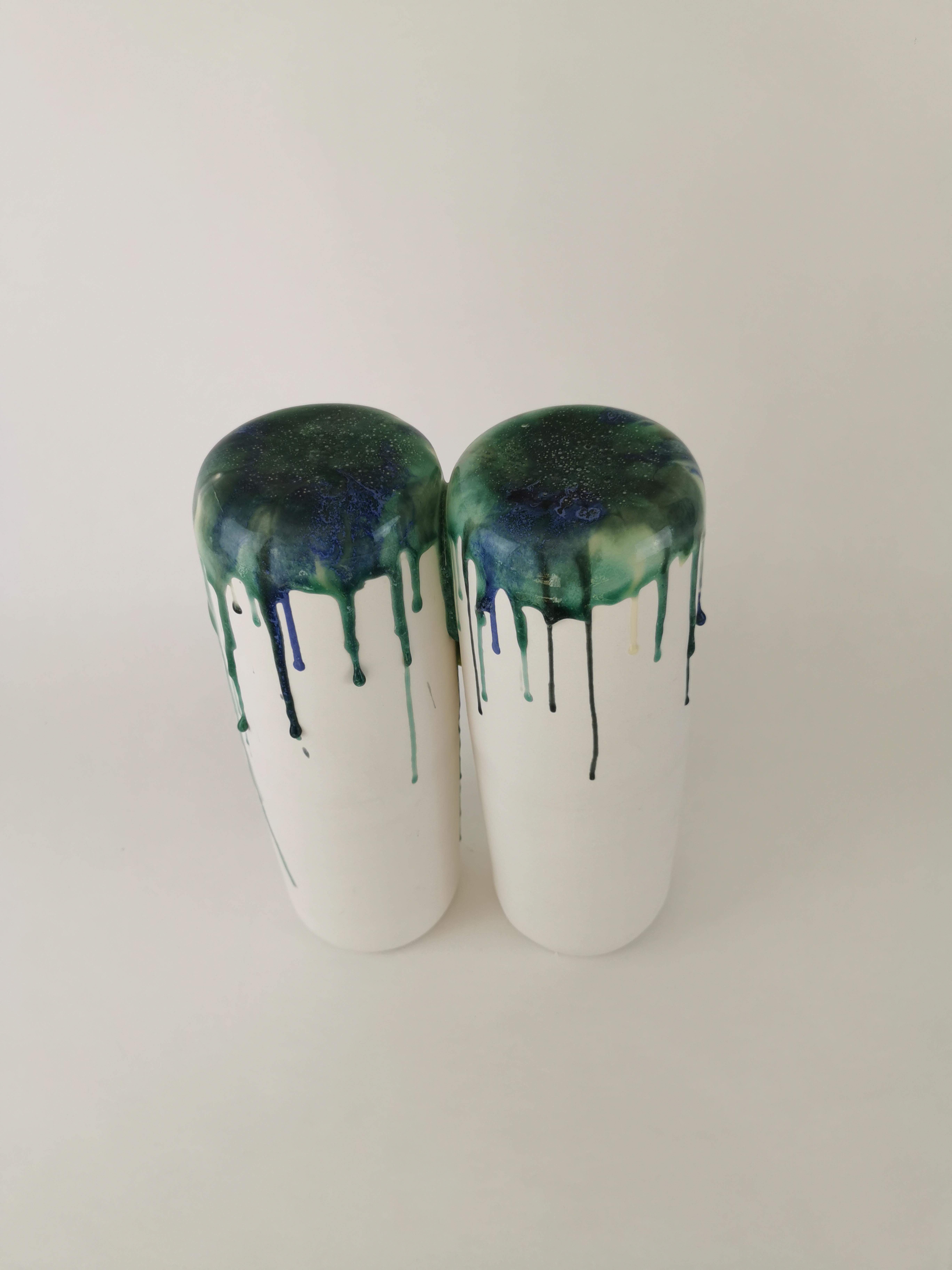 Glazed Volcano Love Green Double Decorative Object by Dora Stanczel For Sale
