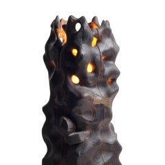 Volcano - Sculptured Lighting, Table Lamp from Reclaimed Burned Wood and Marble